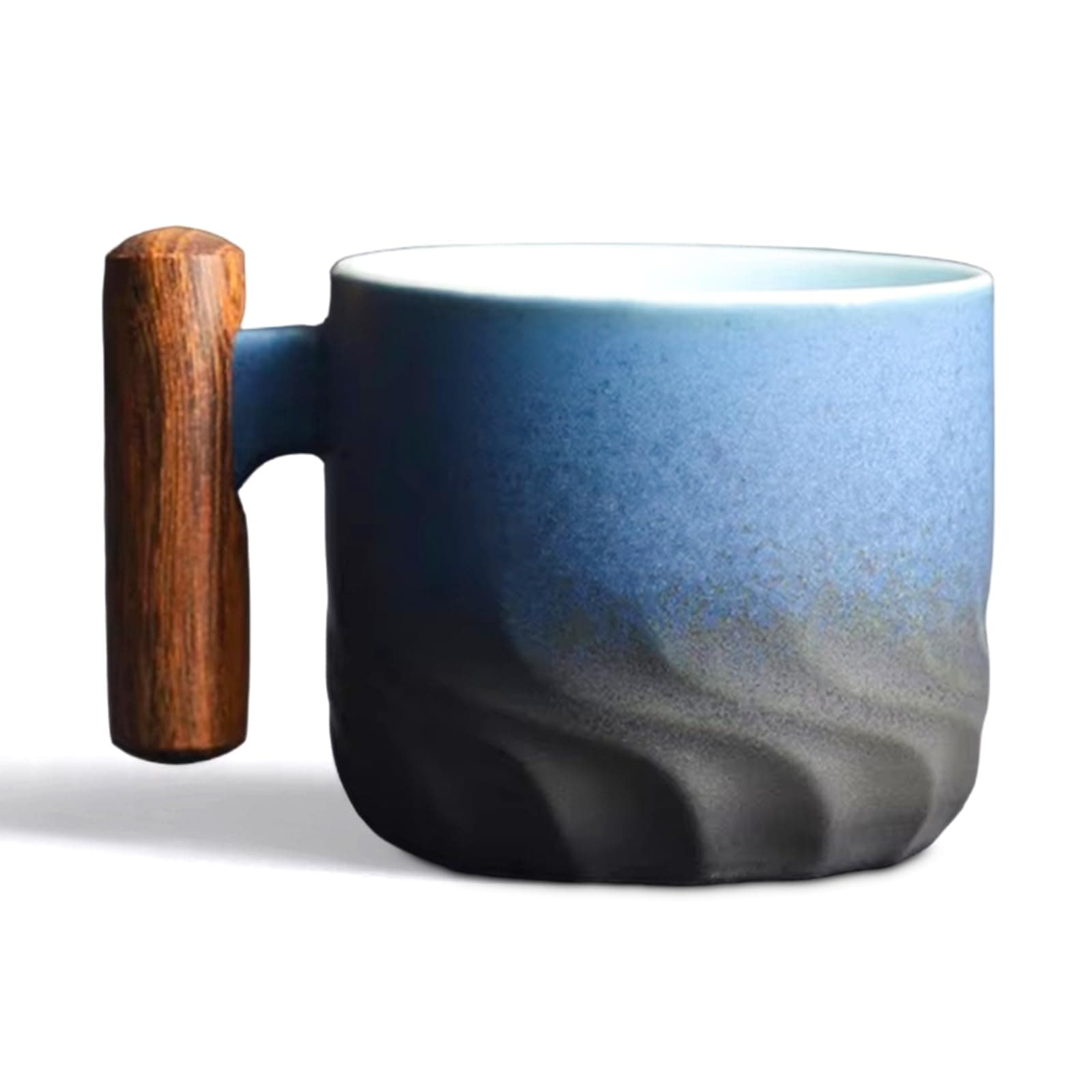 Ceramic Espresso Cup with Bamboo Handle – 70ml Double-Glazed Coffee Cup for Espresso & Turkish Coffee – Heat-Resistant & Stylish for Coffee Lovers (Blue/Black)