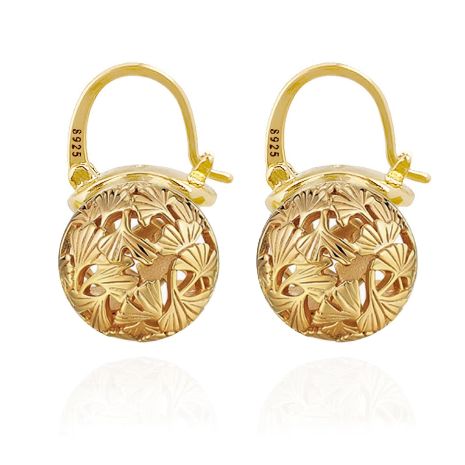 Elegant 925 Sterling Silver Pearl Drop Earrings Dangle Stud Gold Plated Earrings for Women Large Size 12mm