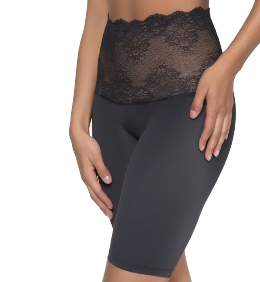 QT Intimates Medium Control Long Leg Shaper Tummy Control Lace Band #230, Black, 3XL