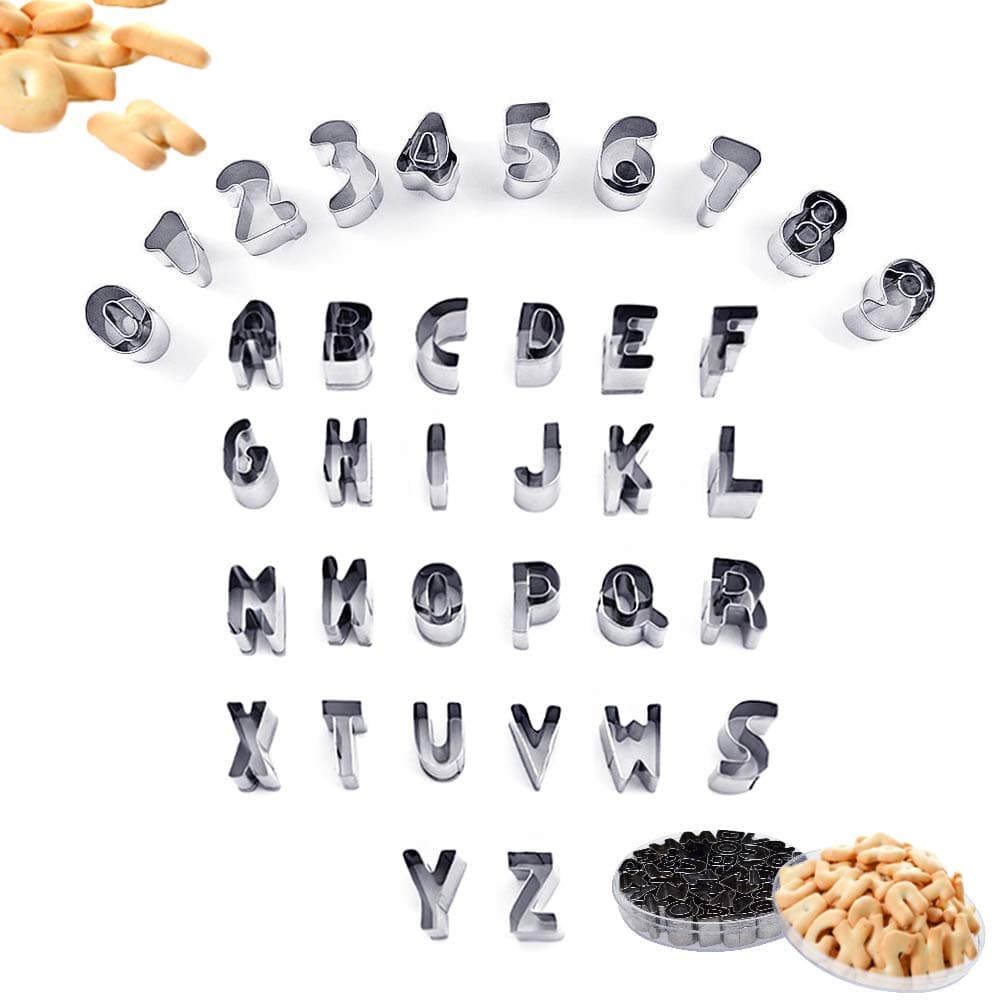 37 Pcs Mini Alphabet and Number Cookie Cutters Set With Storage Case, Stainless Steel Small Mold Tools for Fondant Biscuit, Cake, Fruit, Vegetables, Dough