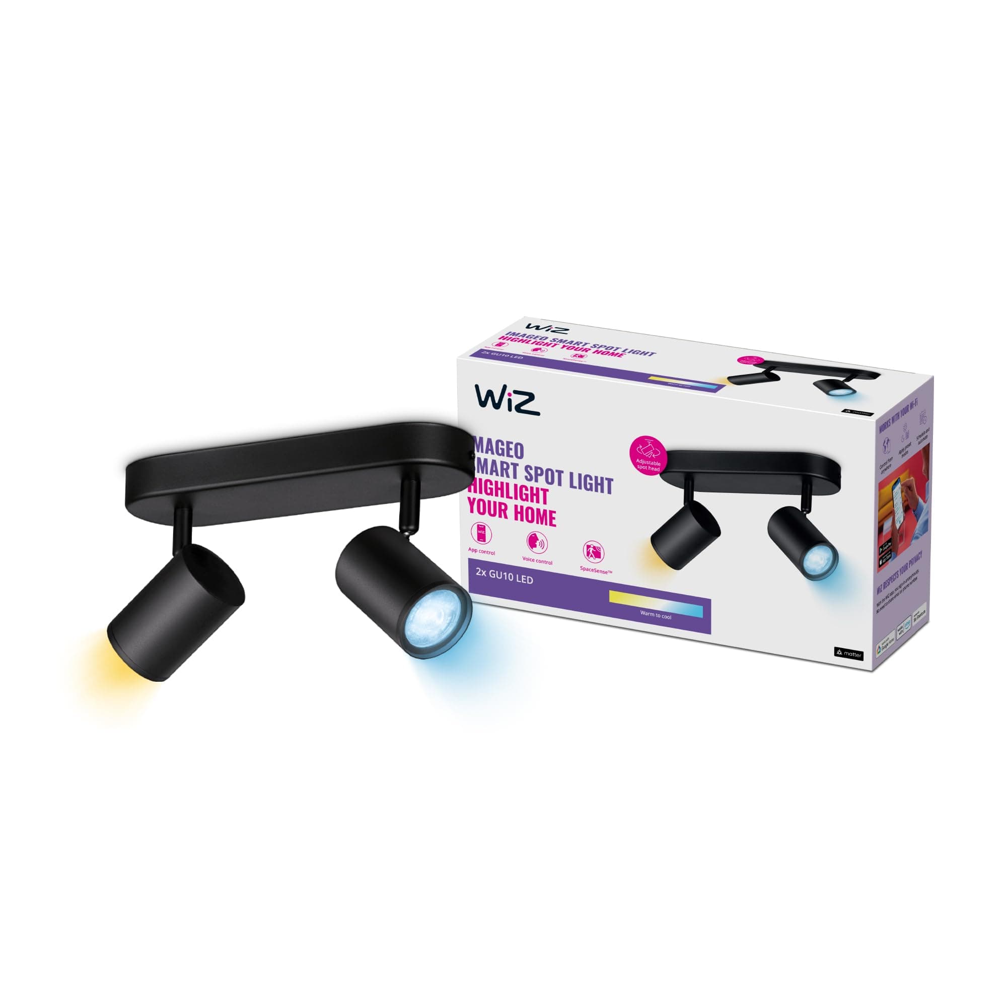 Tunable White Imageo Smart Connected WiFi Ceiling Light Spot Fixture. [2 Spot - Black] App Control for Indoor Home Lighting, Livingroom and Bedroom