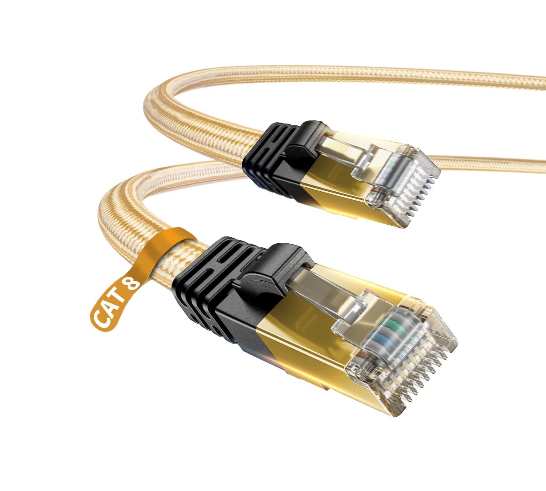 DanYee Cat 8 Ethernet Cable, 1.6FT 2 Packs Nylon CAT8 High Speed Professional Gold Plated Plug STP Wires CAT 8 RJ45 Ethernet Cable 3FT 10FT 15FT 26FT 50FT 66FT 100FT (Gold 1.6ft)