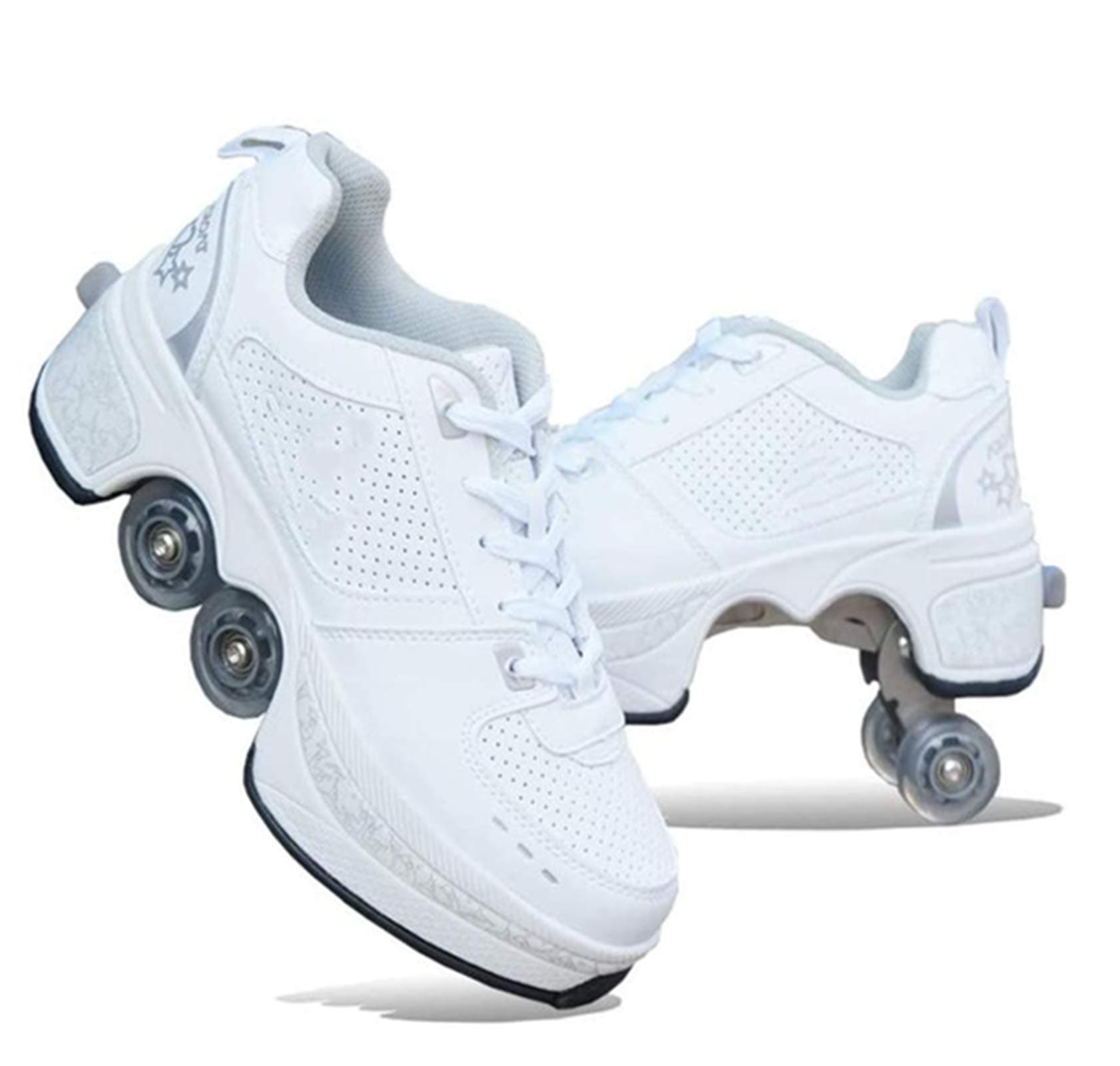 Automatic Walking Shoes Invisible Roller Skate 2 in 1 Removable Pulley Skates Skating Double-Row Deform Wheel Deformation,37