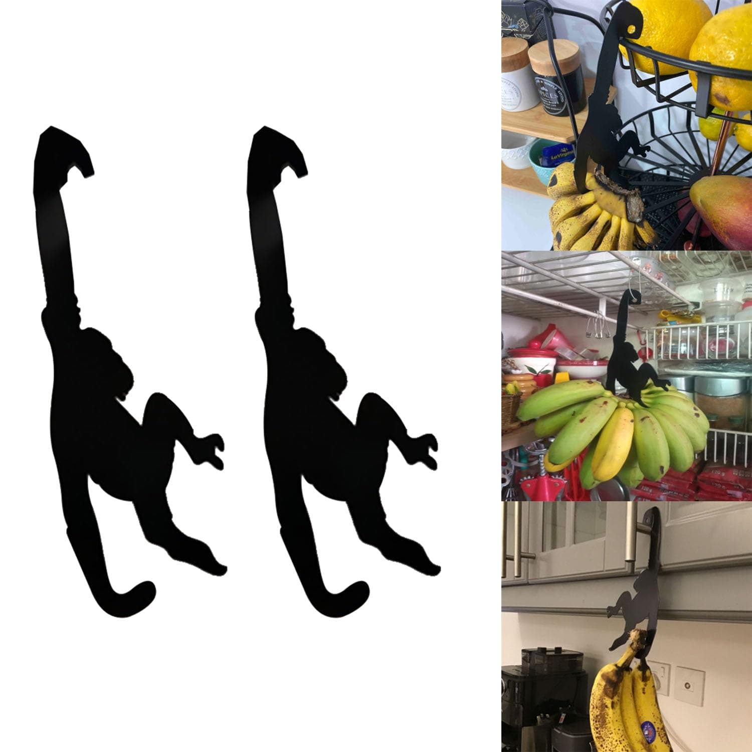 2 Pcs Monkey Banana Holder Monkey Banana Tree Stand Modern Banana Hanger Tree Stand Monkey Shaped Banana Hanger Under Cabinet Suspending Organizer for Bananas