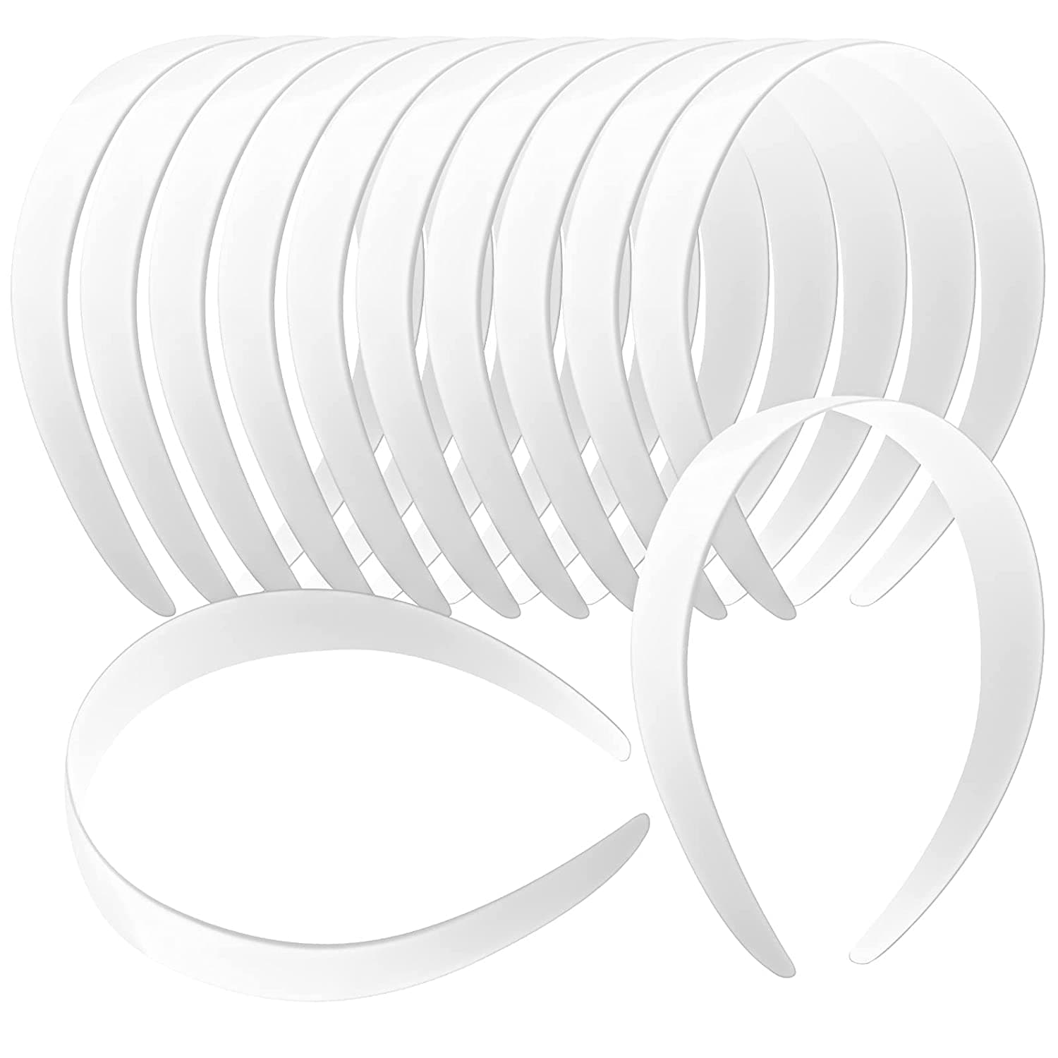 12 Pcs White Plastic Headbands, 25mm Wide No Teeth Plain, Simple Hard, DIY Hair Bands for Girls & Women
