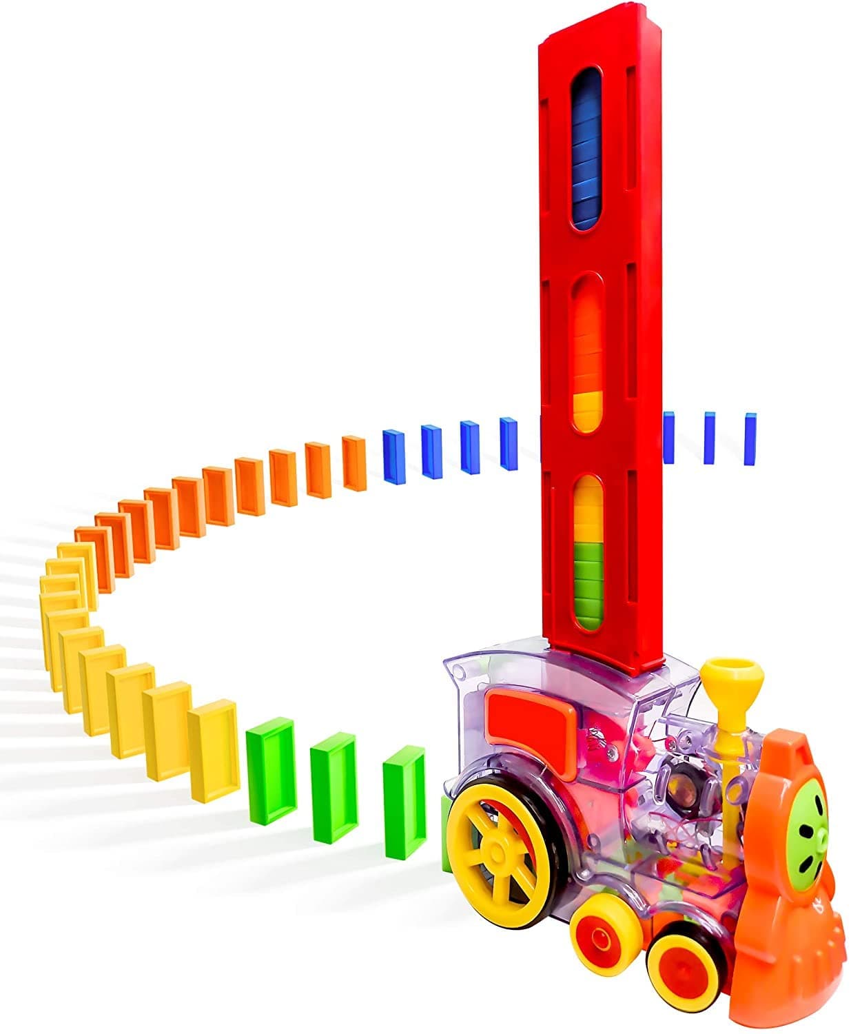 Kastwave Domino Train, 80 Pcs Blocks Set Plastic Kids Construction 4 Color Children Creative Toy Game Educational Play For 3-12 Year Old Boys And Girls