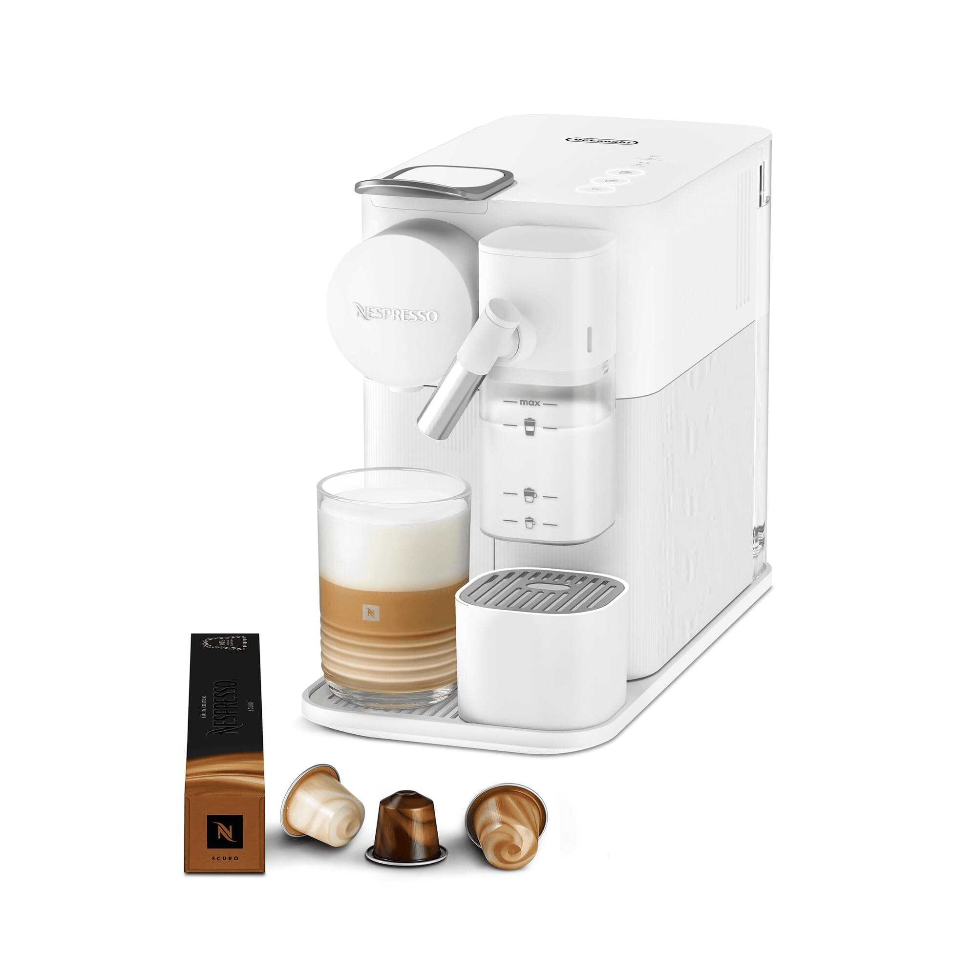 Nespresso De'Longhi Lattissima One Evo Automatic Coffee Maker, Single-Serve Capsule Coffee Machine, Automatic Frothed Milk, Cappuccino And Latte, EN510.W, 1450W, White