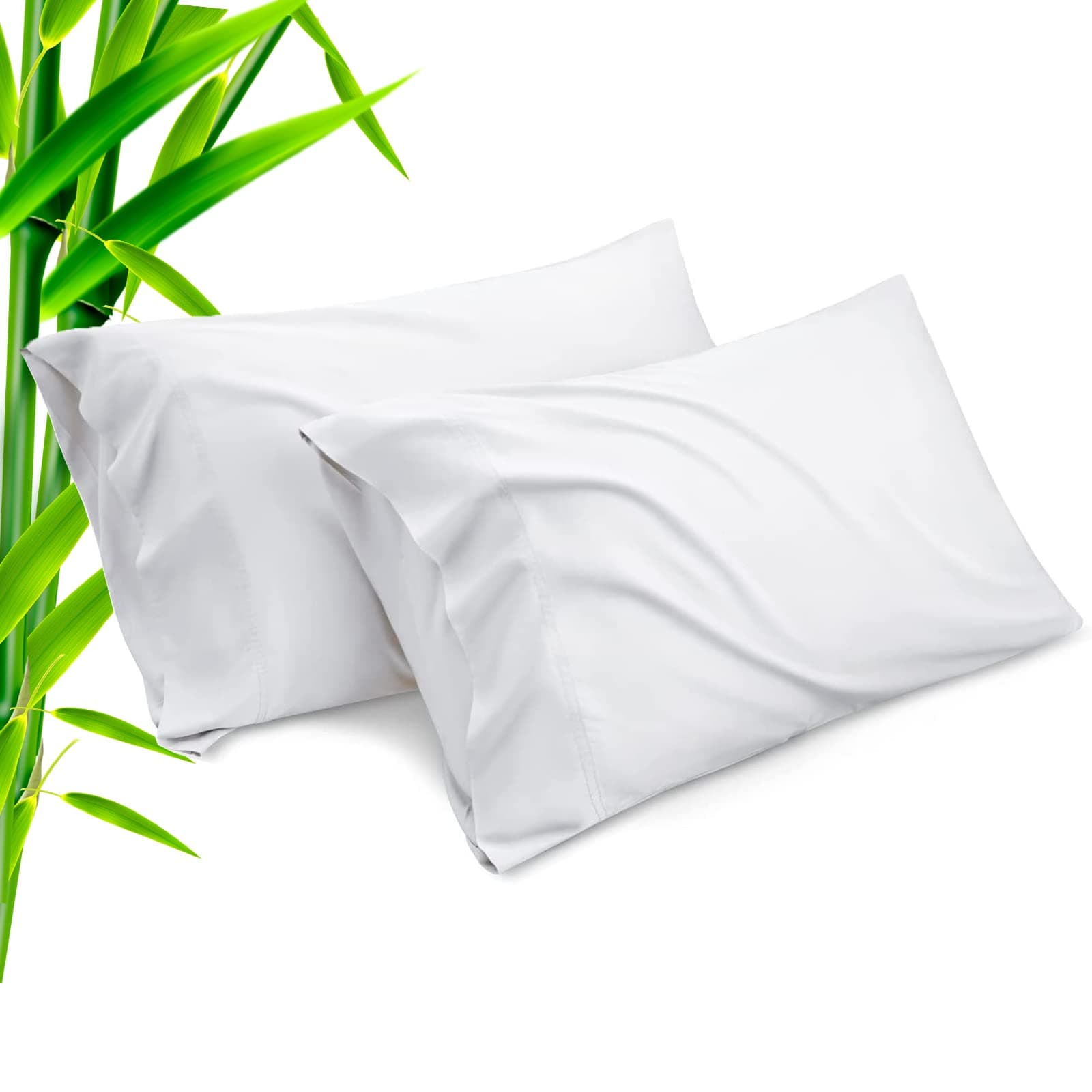 TELUS Bamboo Pillow Cases King Size 2 Pack, White Cooling Pillowcases with Envelope Closure, Cool & Breathable Pillow Case for Hot Sleepers and Night Sweats, 20x40 inches