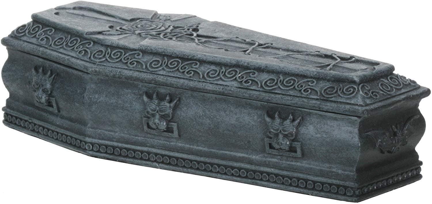Summit Collection Gothic Gargoyle Coffin Box Monster Gothic Container Rose Cross Top Coffin Box for Keepsake Trinket Jewelry