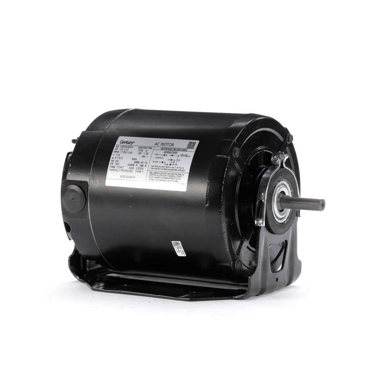Century AO Smith SGF2034V4 Split-Phase Resilient Motor, 1/3, 1/10 HP, Split-Phase, 1725, 1140 RPM, 115V, 56Z Frame