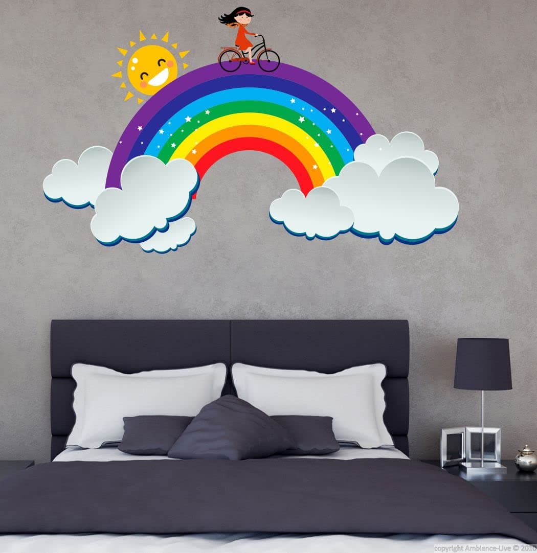 Graphics Decor | Rainbow with Sun and Clouds Design Wall Sticker (57 * 34 cm)