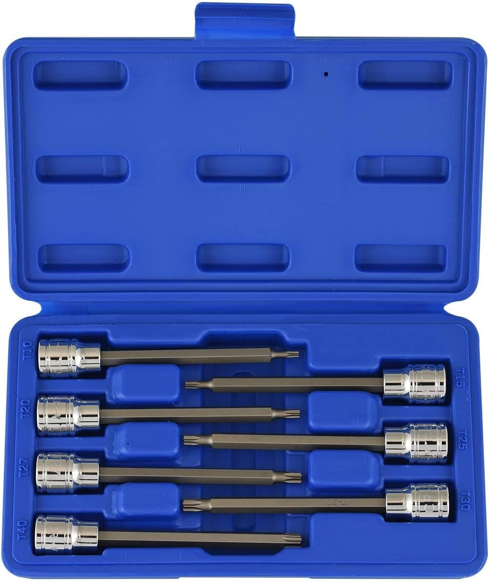 NEIKO 10080A 3/8” Drive Extra Long Torx Star Bit Socket Set | 7 Piece | T10 to T40 | 4-3/8” Length