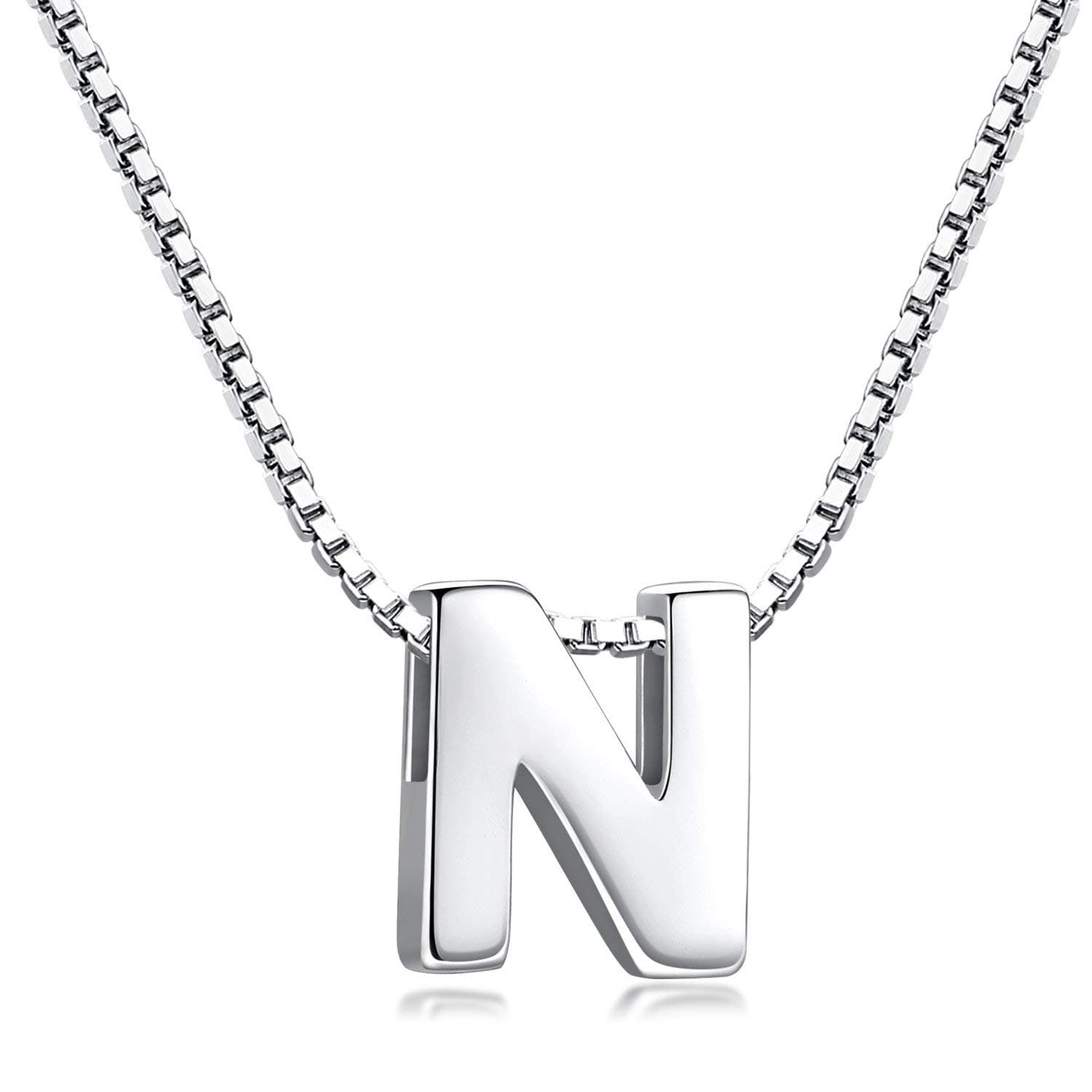 Initial Necklace 925 Sterling Silver Letter Pendant Personalized 26 Alphabet Necklace for Women Men A-Z
