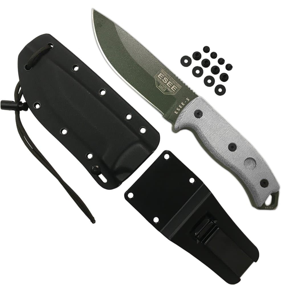 ESEE Authentic Model 5 Tactical Survival Fixed Blade Knife - Ambidextrous Kydex Sheath - SERE Team Designed (ESEE-5P-OD-E)