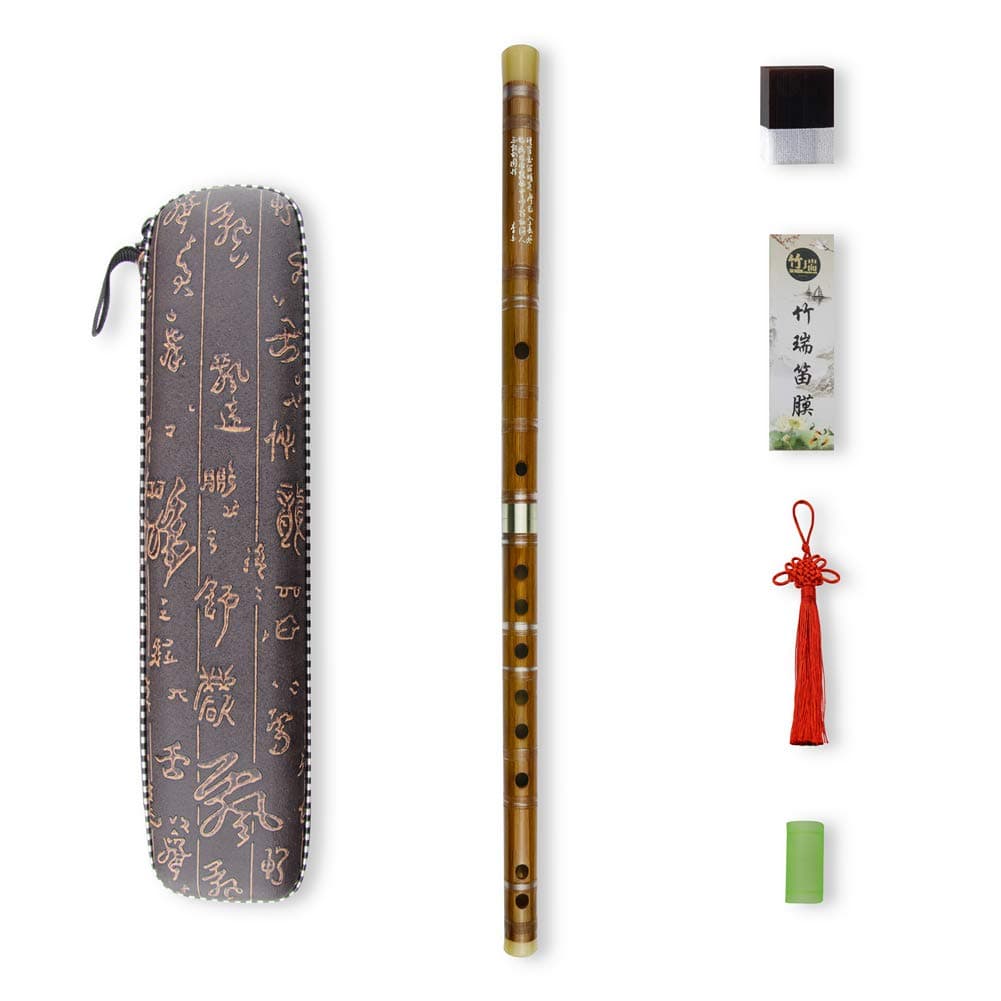 E Key Dizi Bitter Bamboo Flute for Beginners with Free Membrane & Glue & Protector Set Traditional Chinese Instrument（Key of E/Bitter Bamboo）