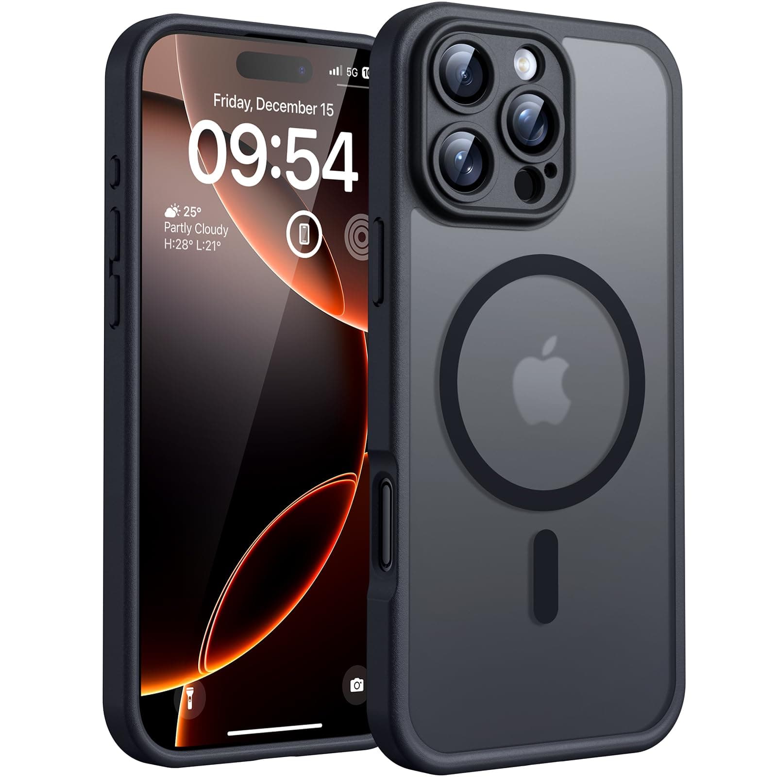 TOCOL Magnetic for iPhone 16 Pro Max Case 6.9-Inch, Fit for MagSafe, Upgraded [Full Camera Protection], [14FT Military Grade Drop Tested] Shockproof Slim Translucent Matte Back Phone Cover (Black)