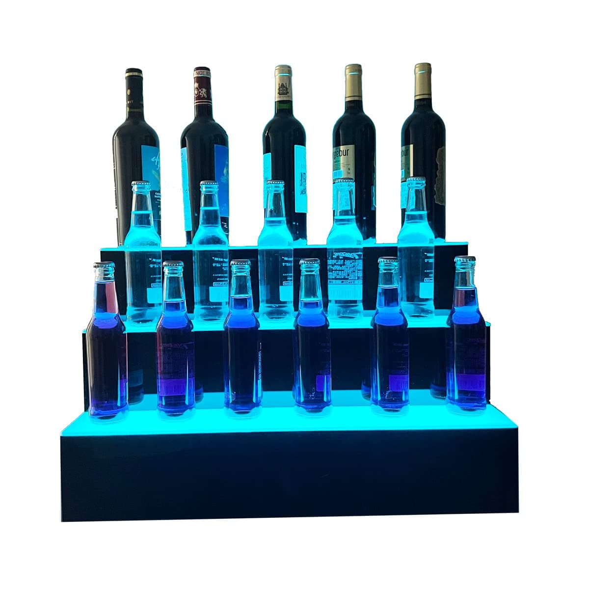 31 Inch 3 Step LED Lighted Liquor Bottle Display Illuminated Liquor Bottle Bar Display Stand LED Display Shelf 3 Tier Home Bar Drinks Lighting Shelves with Remote Control