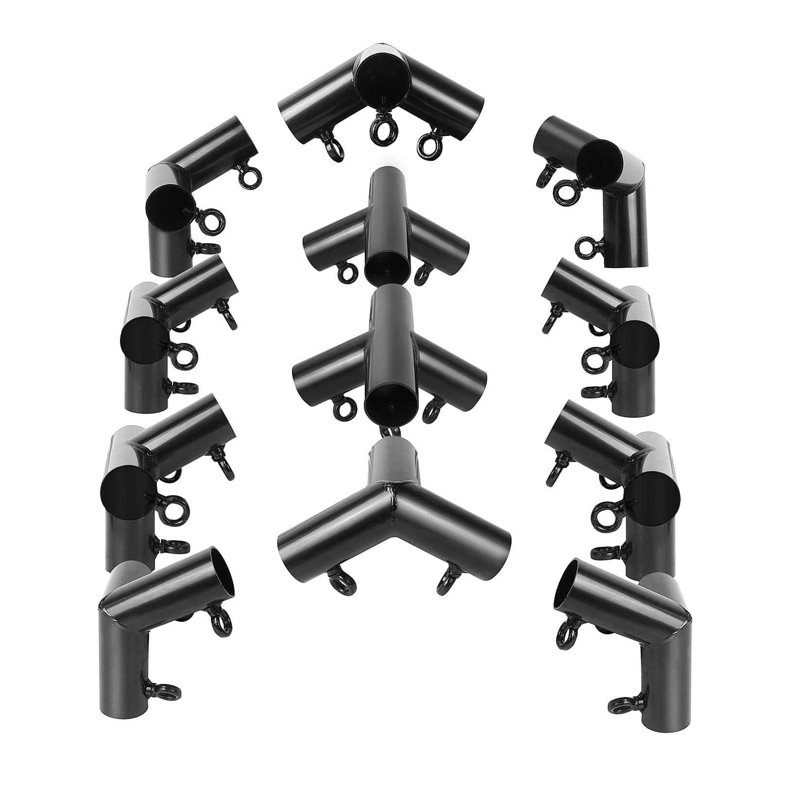 Aoneky 2 Inch Inner Diameter 120-Degree High Peak Canopy Frame Kit, 8 Leg Carport Connector Set, Fits Poles Under 2 Inch OD, Metal Corner Fittings with Eyebolts for Large Shelter