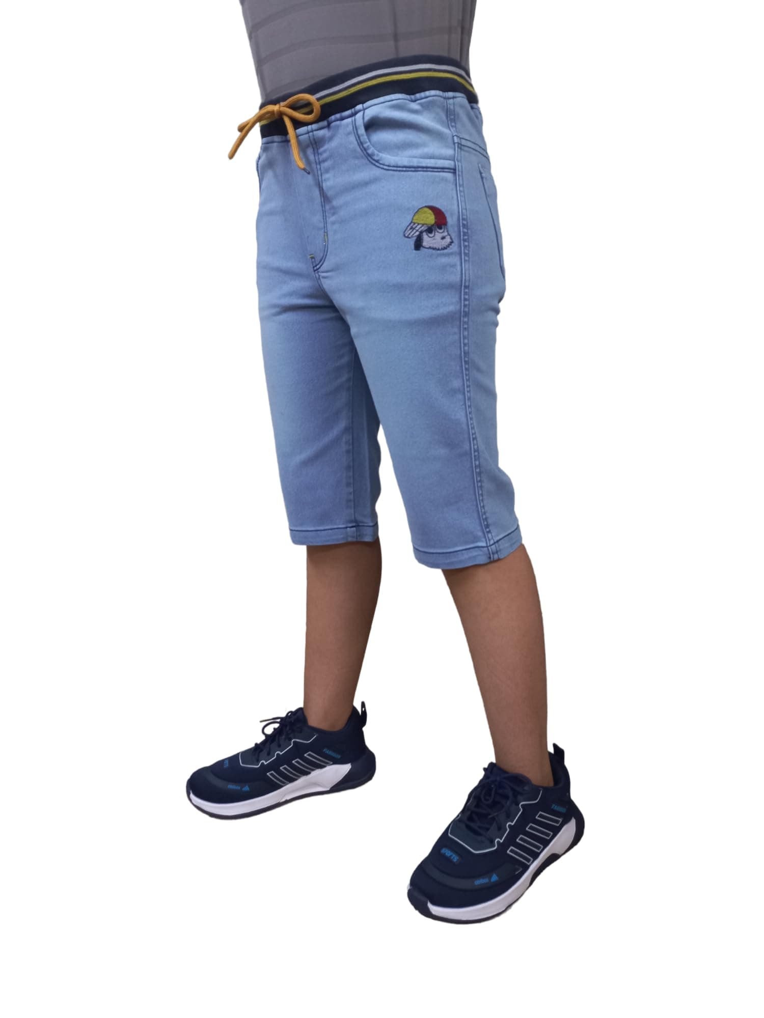 DUPER Boys Three Fourth Shorts, Capri Below Knee Length,Drawstring Elastic Waistband,Stretchable Cotton Denim, Regular fit (DTC54)