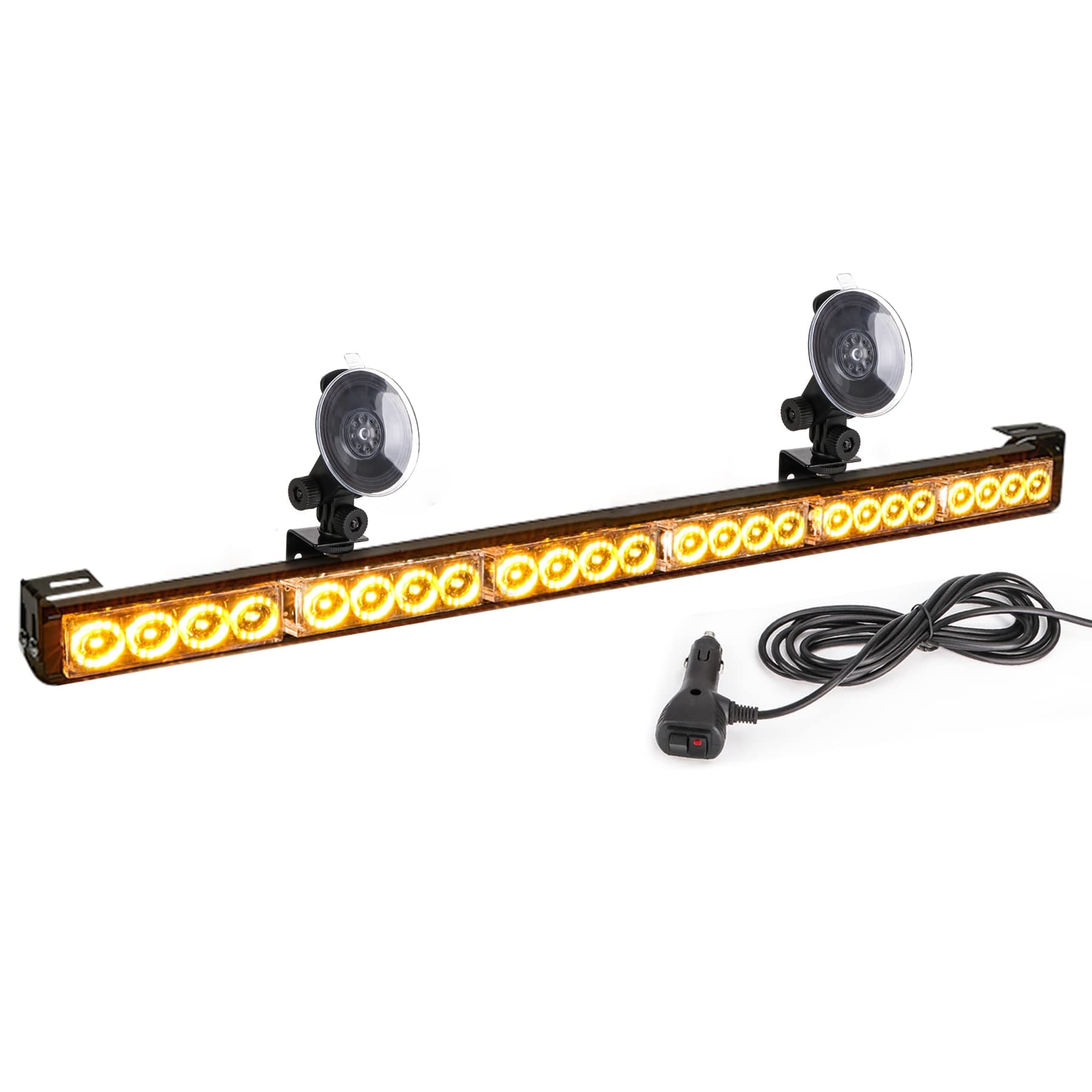 TeddyTT Emergency Strobe Lights Directional Warning Lights Bar Flash Traffic Advisor Led Safety for Rear Window Wiring Kit With Cigar Lighter Interior 6 Block 27 Inch Amber Yellow