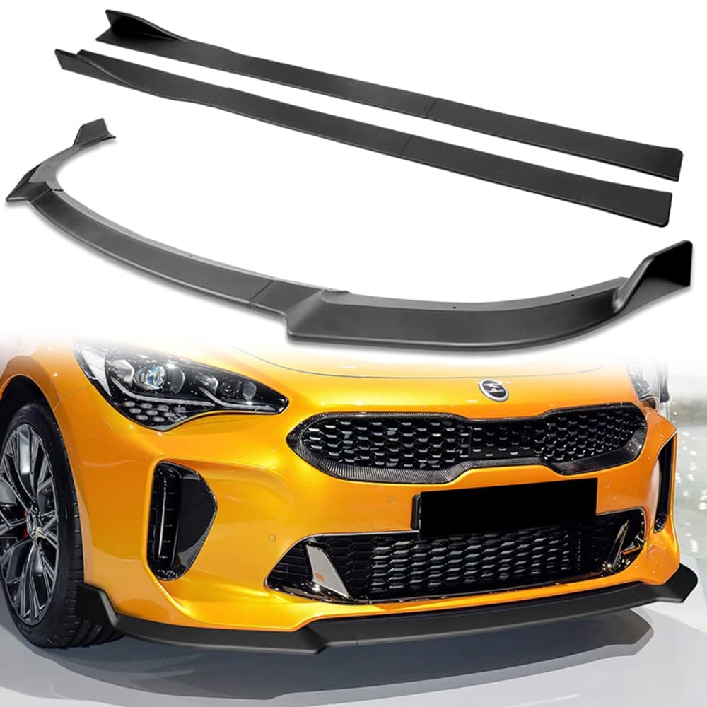 Q1-TECH, 9-Piece Front Bumper Lip & Side Skirt Extensions Diffuser Fit for 2018 2019 2020 2021 2022 2023 Kia Stinger (GT-Line), Front Bumper Lip Spoiler Air Chin Body Splitter ABS (Matt Black)