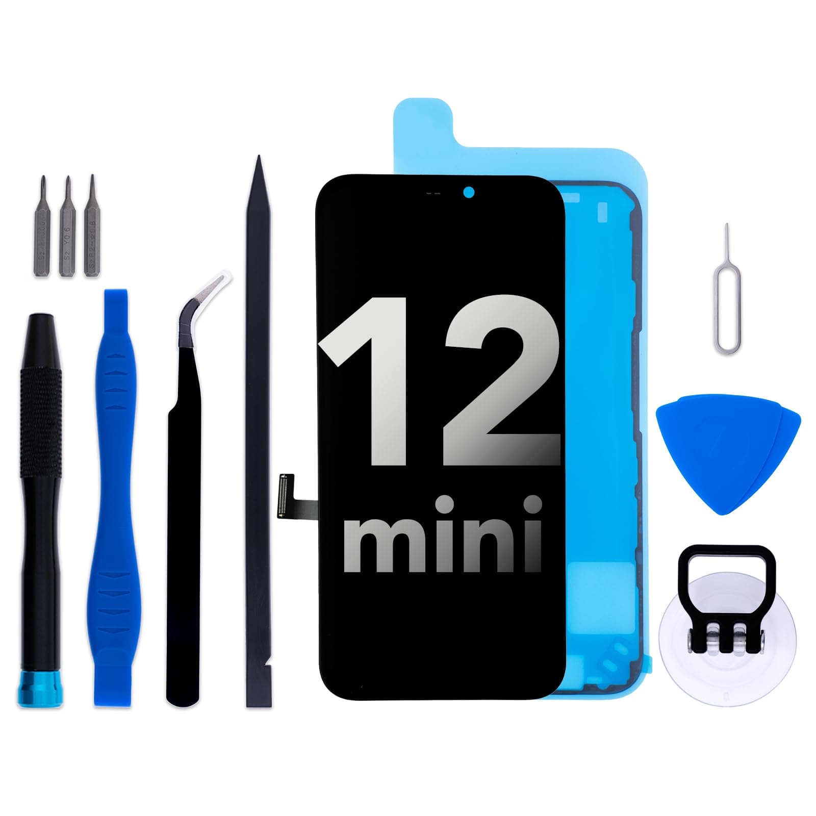 for iPhone 12 mini Screen Replacement kit, 5.4" FHD LCD Display 3D Touch Digitizer Assembly with Frame Adhesive and Repair Tools (Model A2399/A2176/A2398/A2400/A2399)