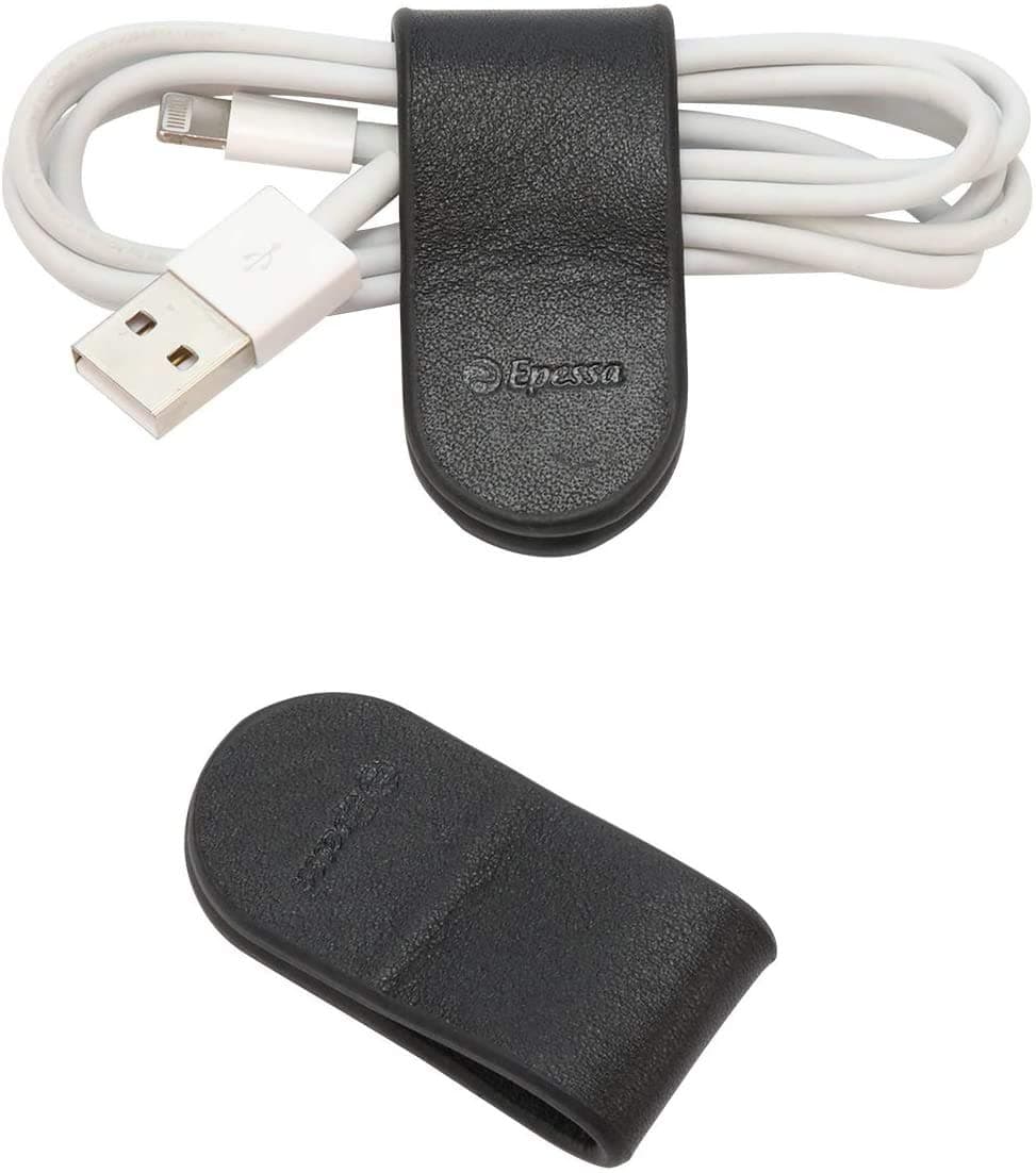 Epessa Cable Holder Clips Strap,5 Pack Cable Management Cord Organizer Strap Self Adhesive for Desktop USB Charging Cable Power Cord Mouse Cable Wire PC Office Home (Leather)