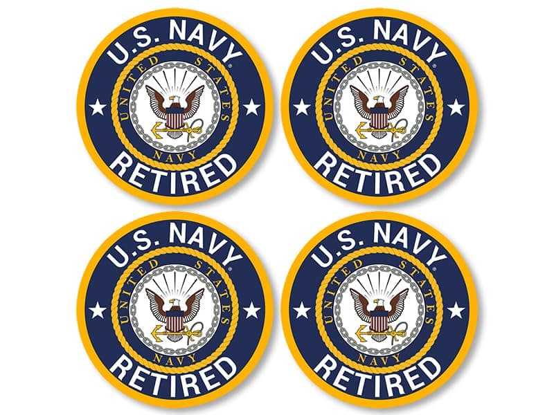 4-Pack 1.5 inch Round U.S. Navy Retired Sticker (Naval Vet ret Sailor Logo Small Vinyl Decal car Cell Laptop) USN Licensed