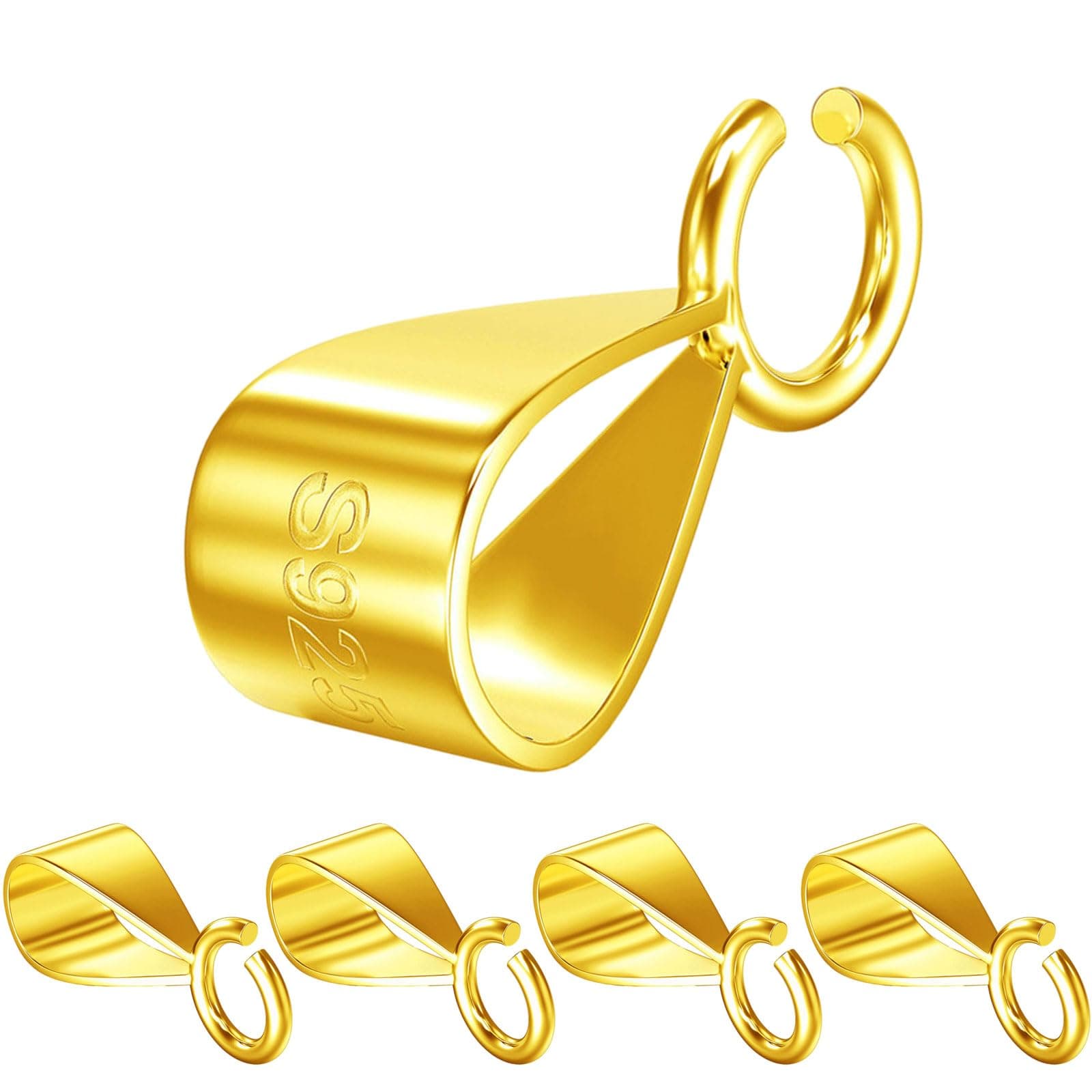 OHINGLT 925 Sterling Silver Bails for Jewelry Making with Open Loop, Slider Necklace Pendant Clasp, Charm Clasp Bracelet Clips for Women