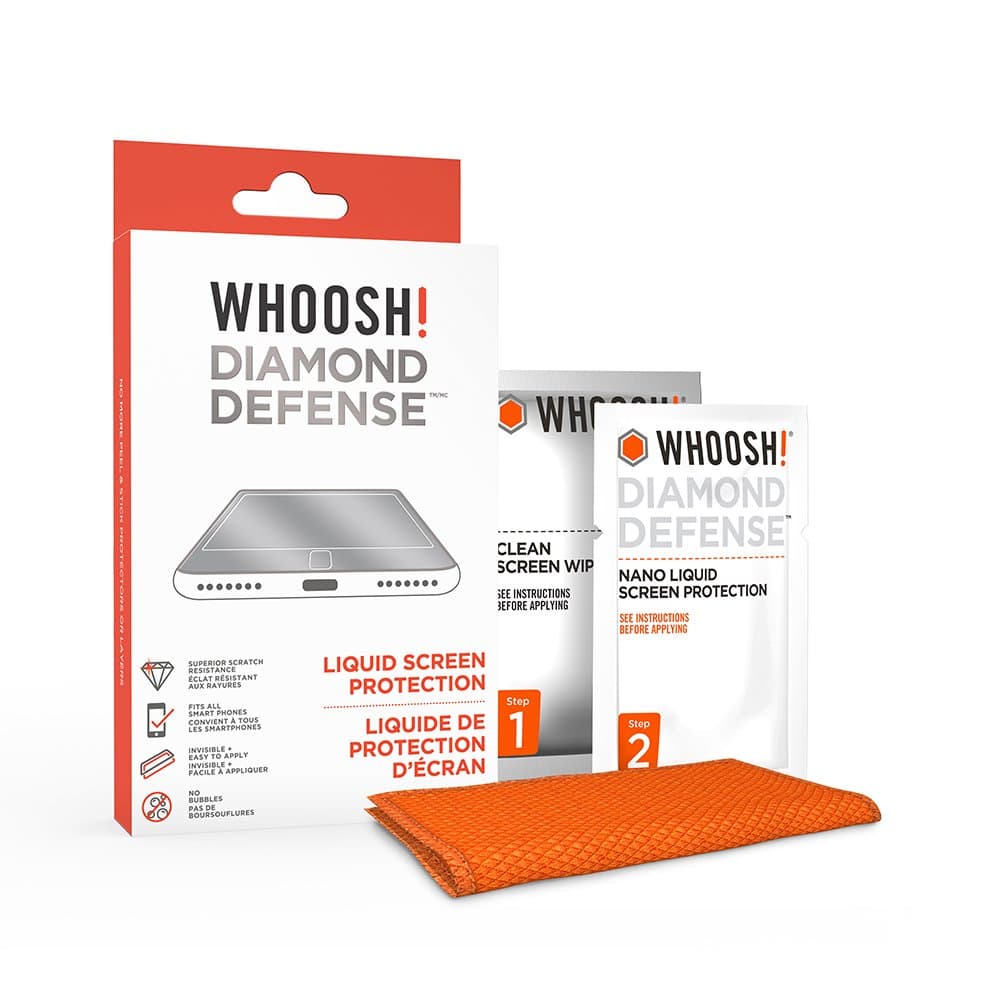 WHOOSH! Diamond Defense - Superior Nano Liquid Screen Protector, Easy Application, No Bubbles/Streaks, Hardens Glass Screen up to 15x- Fits All Screens ;Phones or Tablets