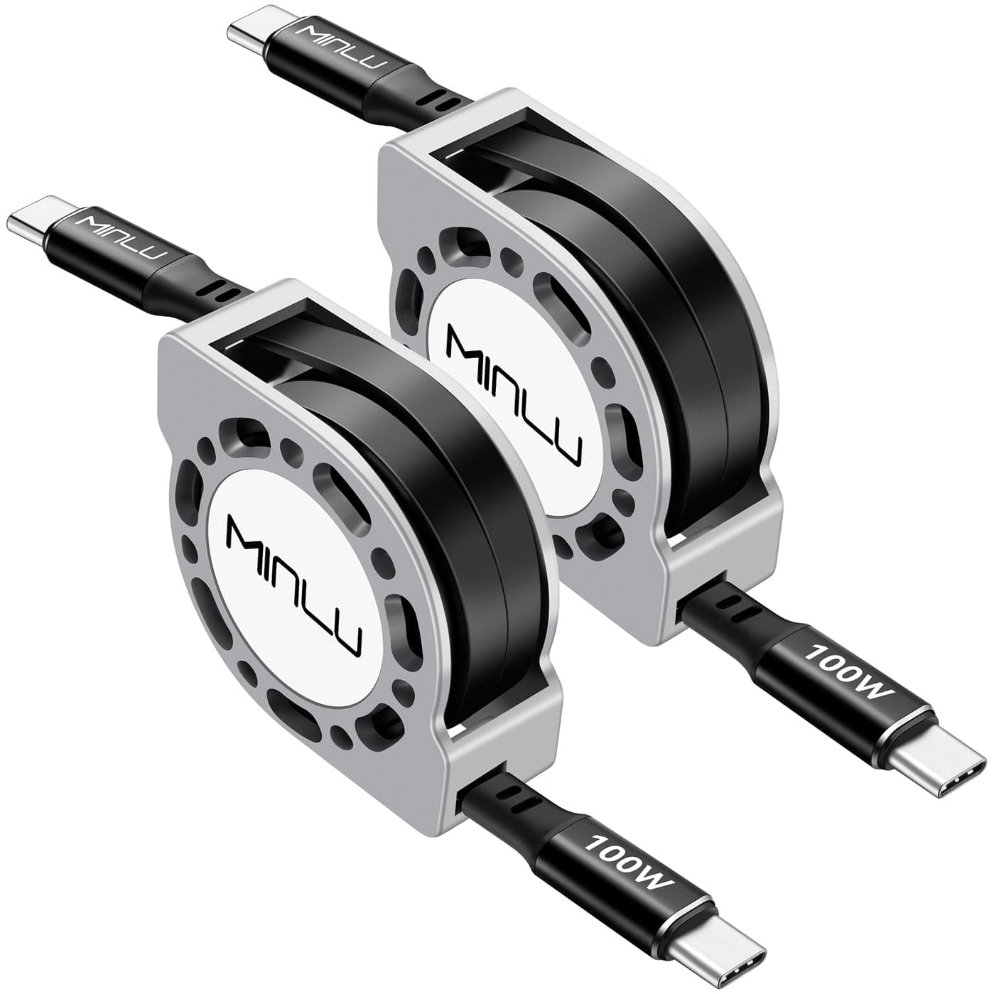 Minlu100W Retractable USB C to USB C Charging Cable, 2Pack 1.2m Type C to USB C Charger Cable Type C Charging Cord Fast Charge for MacBook Pro 2021,iPad Pro 2021,Galaxy S23/S22 Ultra,Pixel,Switch,LG