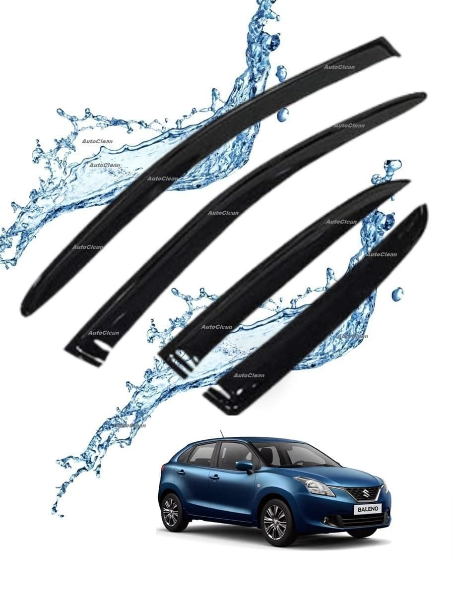 Car Window Door Visor Rain Guard Side Wind Deflector Unbreakable Injection Moulded Compatible with Baleno(2022-2024) Model (Set of 4)