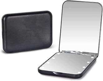 Pocket Mirror, 1X/3X Magnification LED Compact Travel Makeup/Purse Mirror with Light, 2-Sided, Portable, Folding, Handheld, Small Lighted for Gift, Black