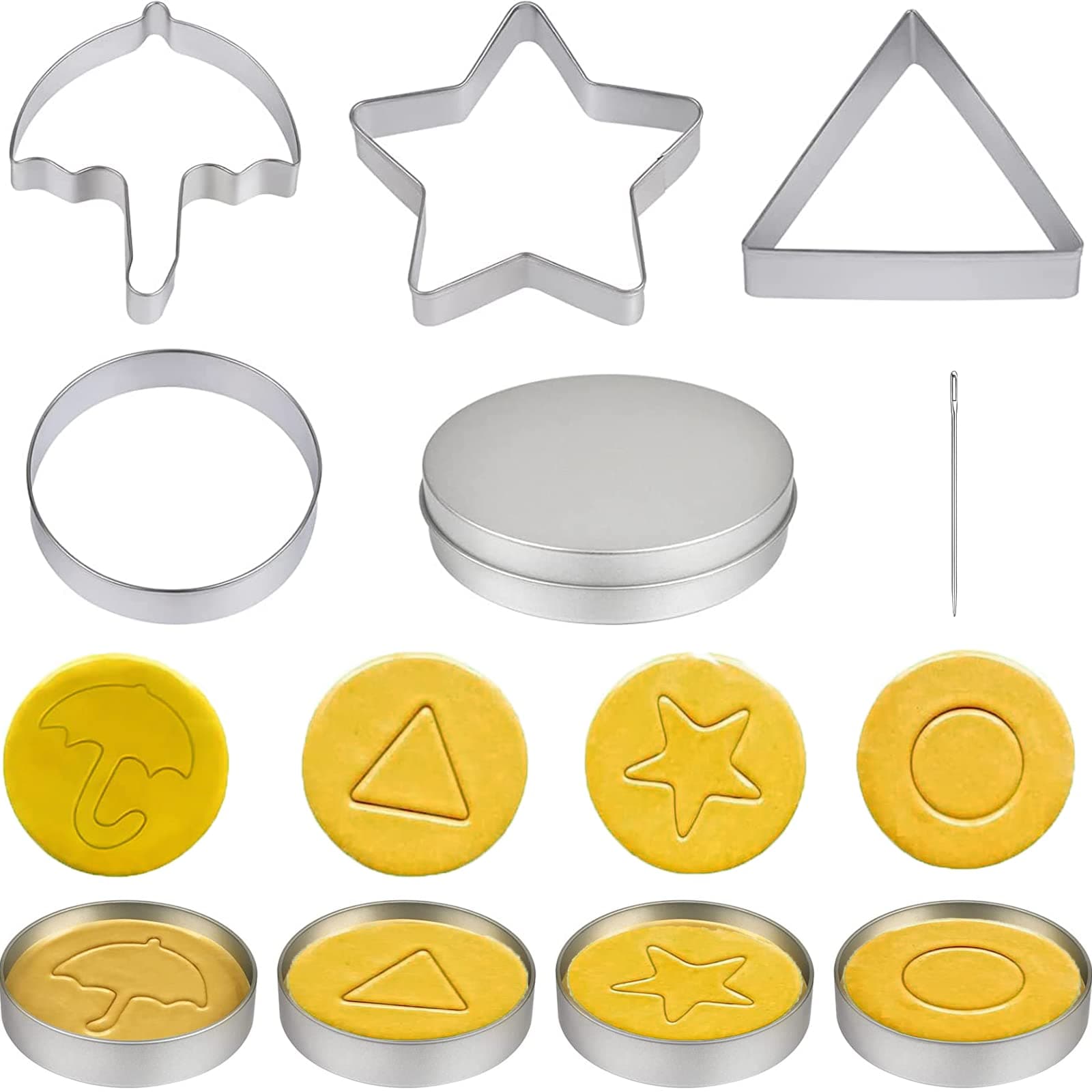 Sq-uid Game Cookie Cutters Set, Candy Cookie Molds for TV Game, 6 Pcs Stainless Steel Biscuit Sugar Pie Cutters with Metal Tins &Needles Sugar Candy Molds Games Toy for Adult Kids TV Game Party Props