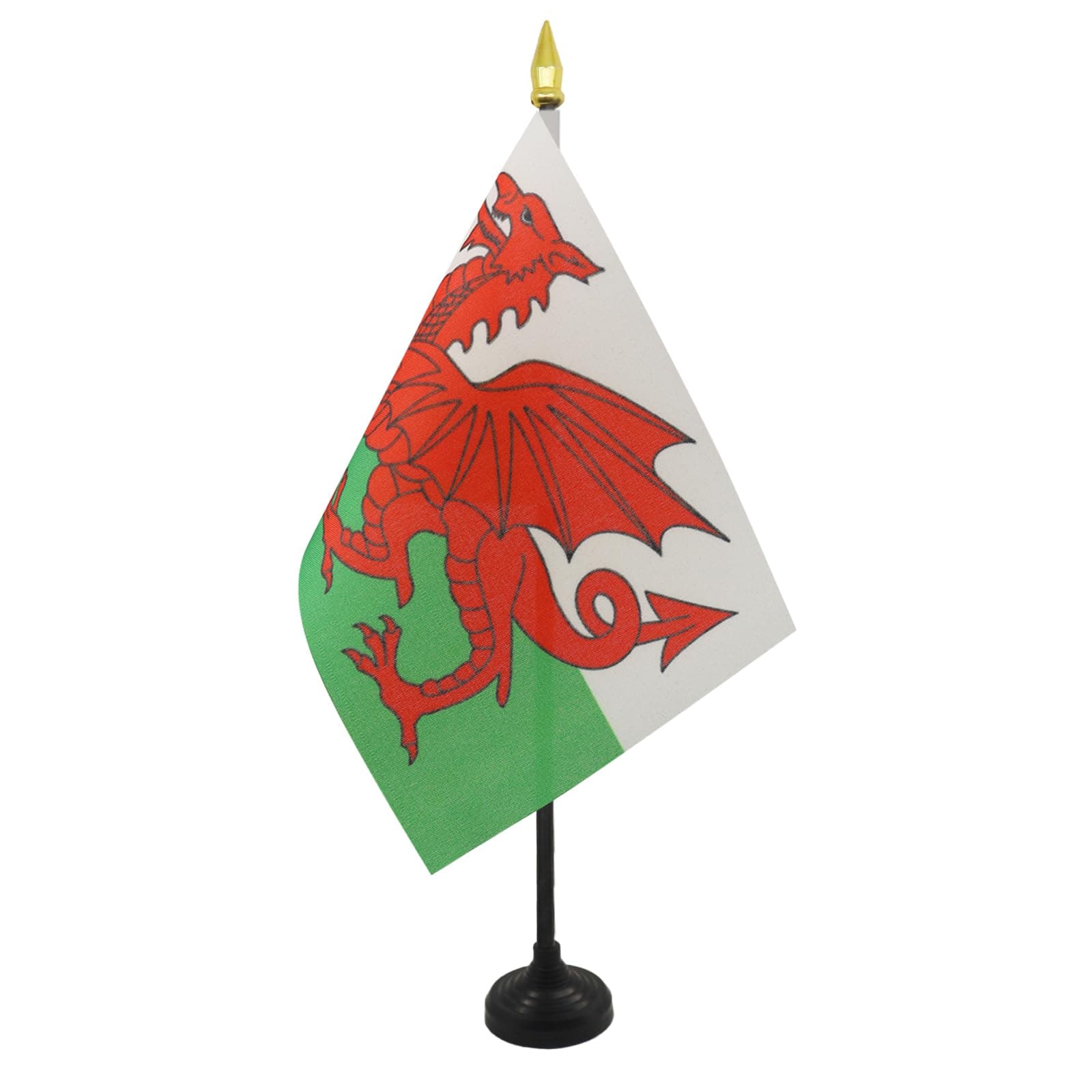 AZ FLAG - Wales Table Flag 4'' x 6'' - Welsh Mini Desk Flag 100% Polyester 15 x 10 cm - Office Banner with 10'' Pole - Golden Spear