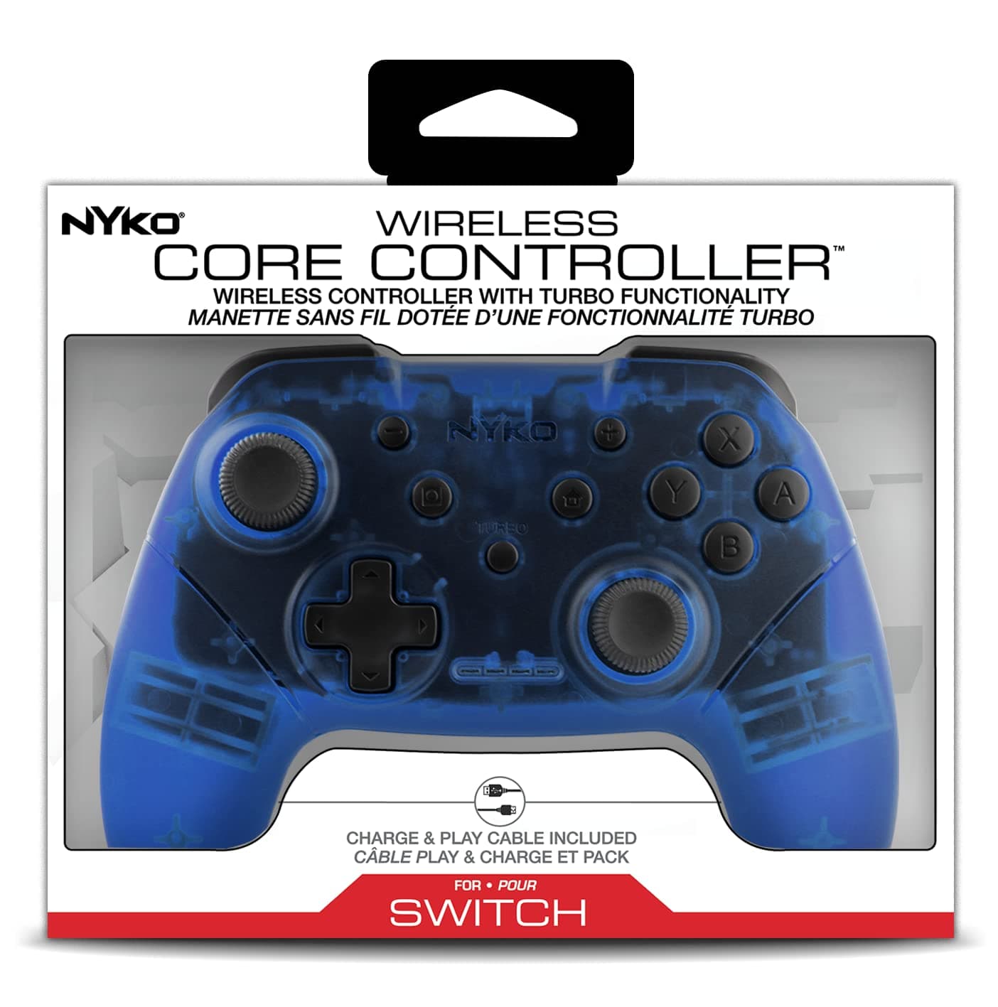 Nyko Wireless Core Controller for Nintendo Switch - Bluetooth Pro Controller Alternative with Turbo Programming, Ergonomic Design and Type C Charging Cable - Compatible w/ Android and PC (Blue)