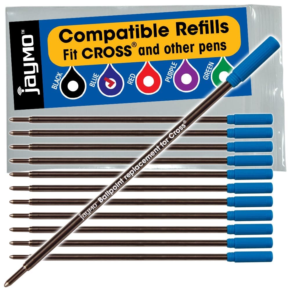 Jaymo - 12 - Blue Cross® Compatible Ballpoint Pen Refills. Smooth Writing German Ink and 1mm Medium Tip. #8511