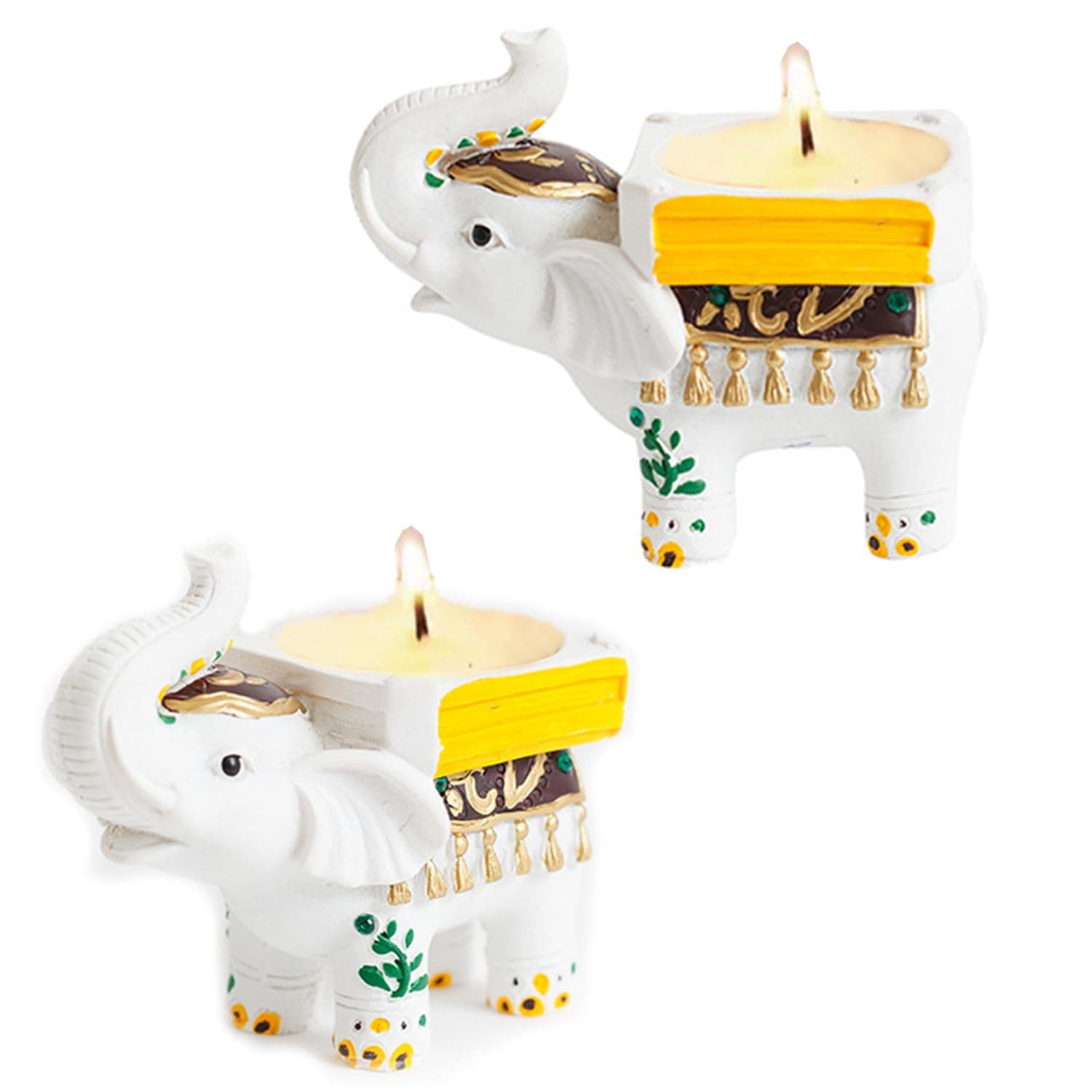 2Pcs Small Elephant Tealight Candle Holder for Home Decor, Dining Table, Living Room, Coffee, Table, Diwali Return Gifts(White)