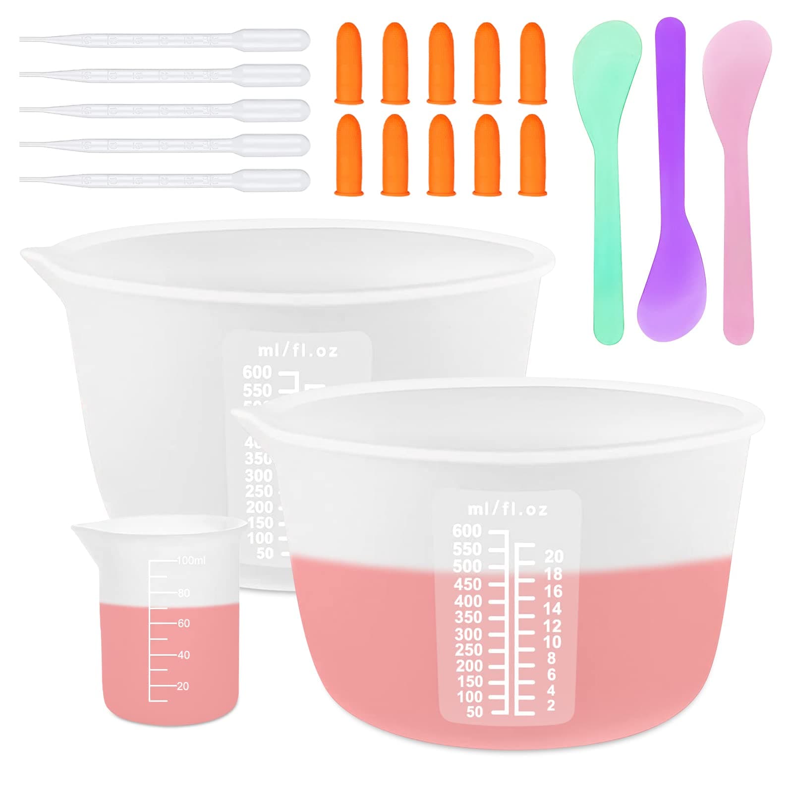 Silicone Measuring Cups Tool Kit, Non-Stick Large Bowls for Epoxy Resin, Reusable 600&100ml Mixing Cup With Stir Sticks, Pipettes, Supplies, Molds, Jewelry Making