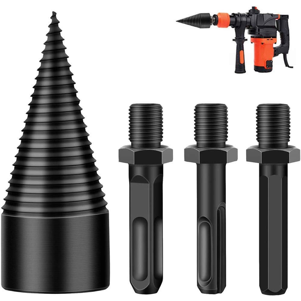 Removable Firewood Log Splitter Drill Bit, Wood Splitter Drill Bits,Heavy Duty Drill Screw Cone Driver for Hand Drill Stick-hex+Square+Round (42MM)