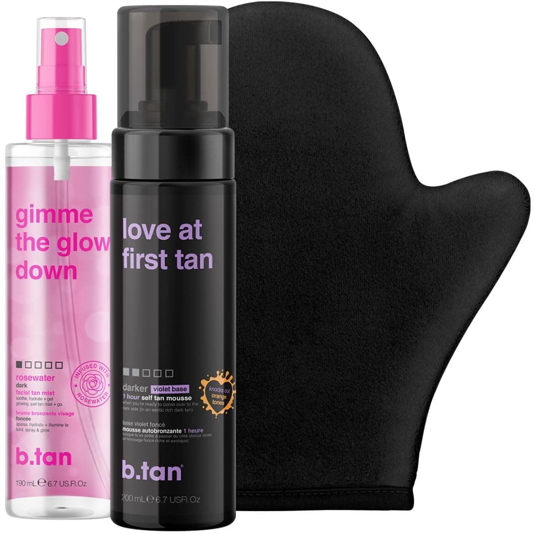 Violet Self Tan Foam & Face Mist Kit | Lovers Bundle - Dark Sunless Tanning Mousse, Bronzing Glow Gradual Facial + Body Spray, Mitt Applicator, 1 Hour Express, No Fake Tanner Smell, 6.7 Fl Oz