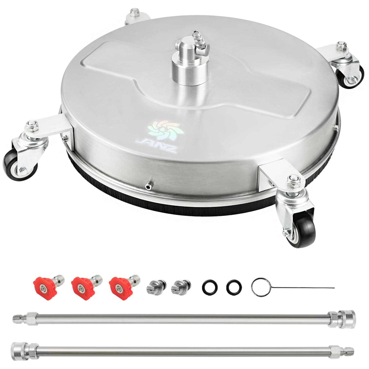 17" Pressure Washer Surface Cleaner with 4 Wheels, 1/4" Quick Plug, 2 Extension Wands, 2 Replacement Nozzles and 3 Spray Nozzles, 4000 PSI