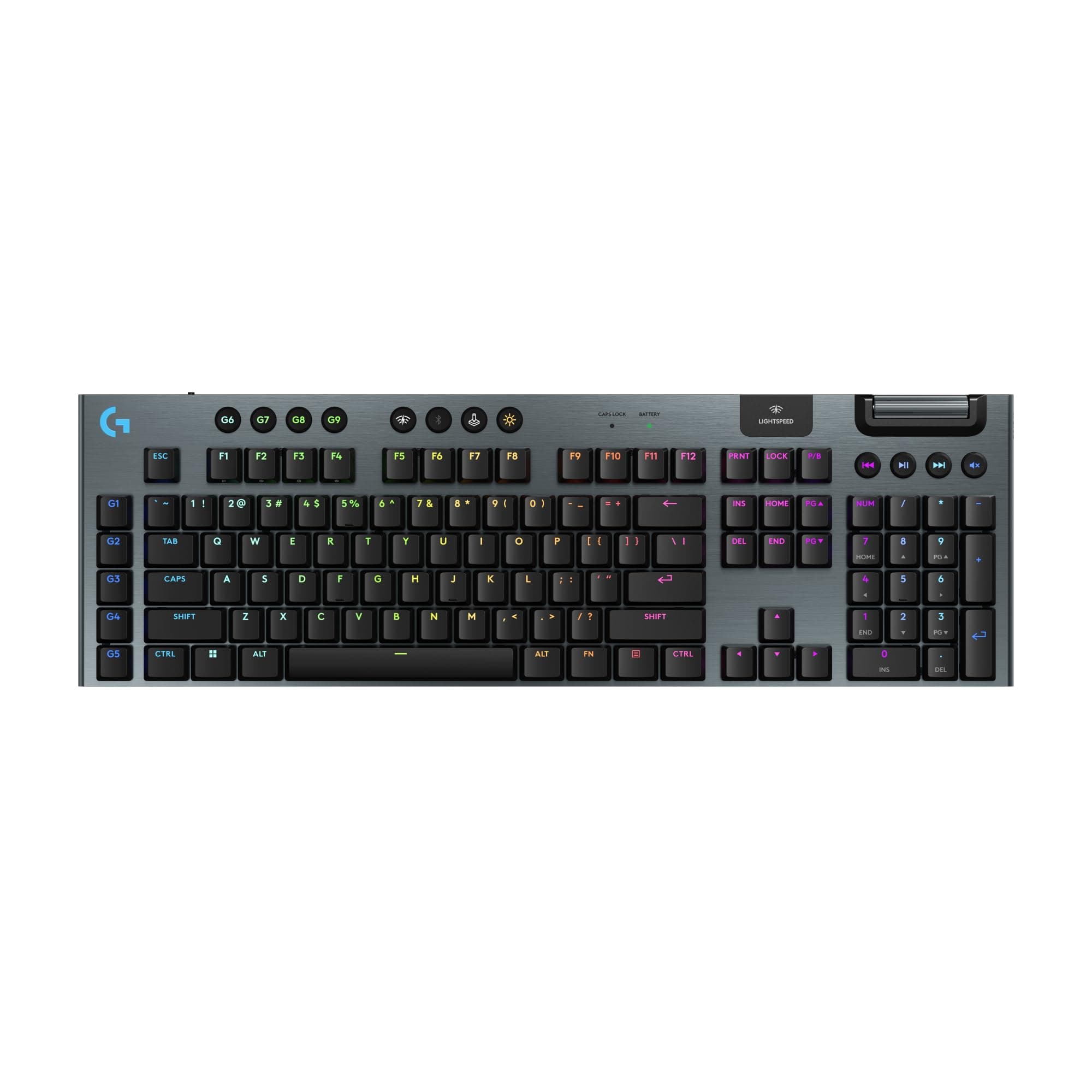 Logitech G915 X Lightspeed Low-Profile Wireless Gaming Keyboard, Double-Shot PBT Keycaps, Fully Programmable Keys, RGB Backlighting, Sleek Aluminum Finishing, GL Blue Clicky Switches - PC/Mac - Black