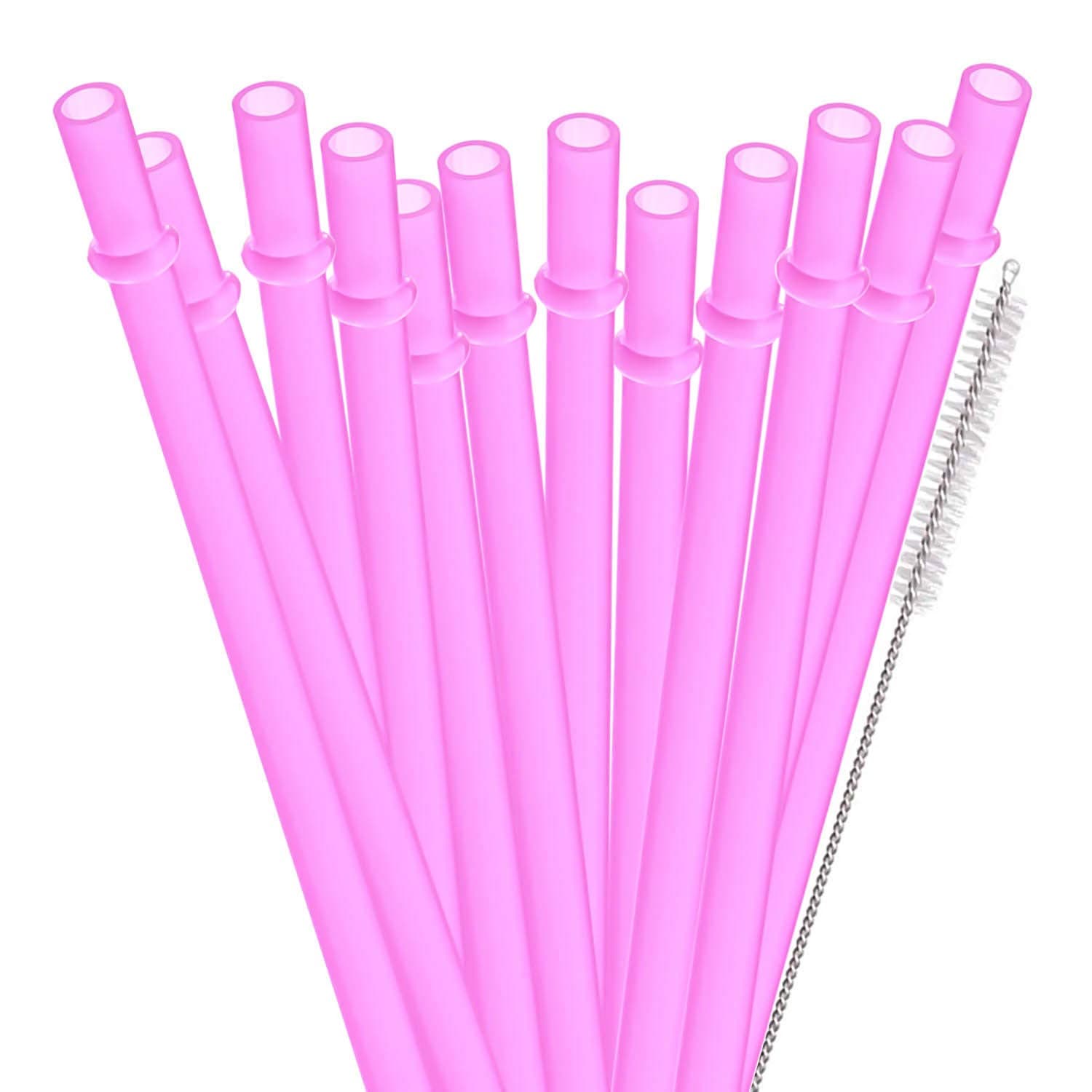 Dakoufish 12 Piece 9 Inch Reusable Plastic Thick Drinking Straws BPA Free Mason Jar Straws Plain Color 11inch Pink