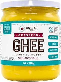 Tin Star Foods - 16 oz Certified Grassfed Traditional Desi Ghee GLASS JAR. Made in kettles and hand filtered in Dallas Texas. Indian owned brand