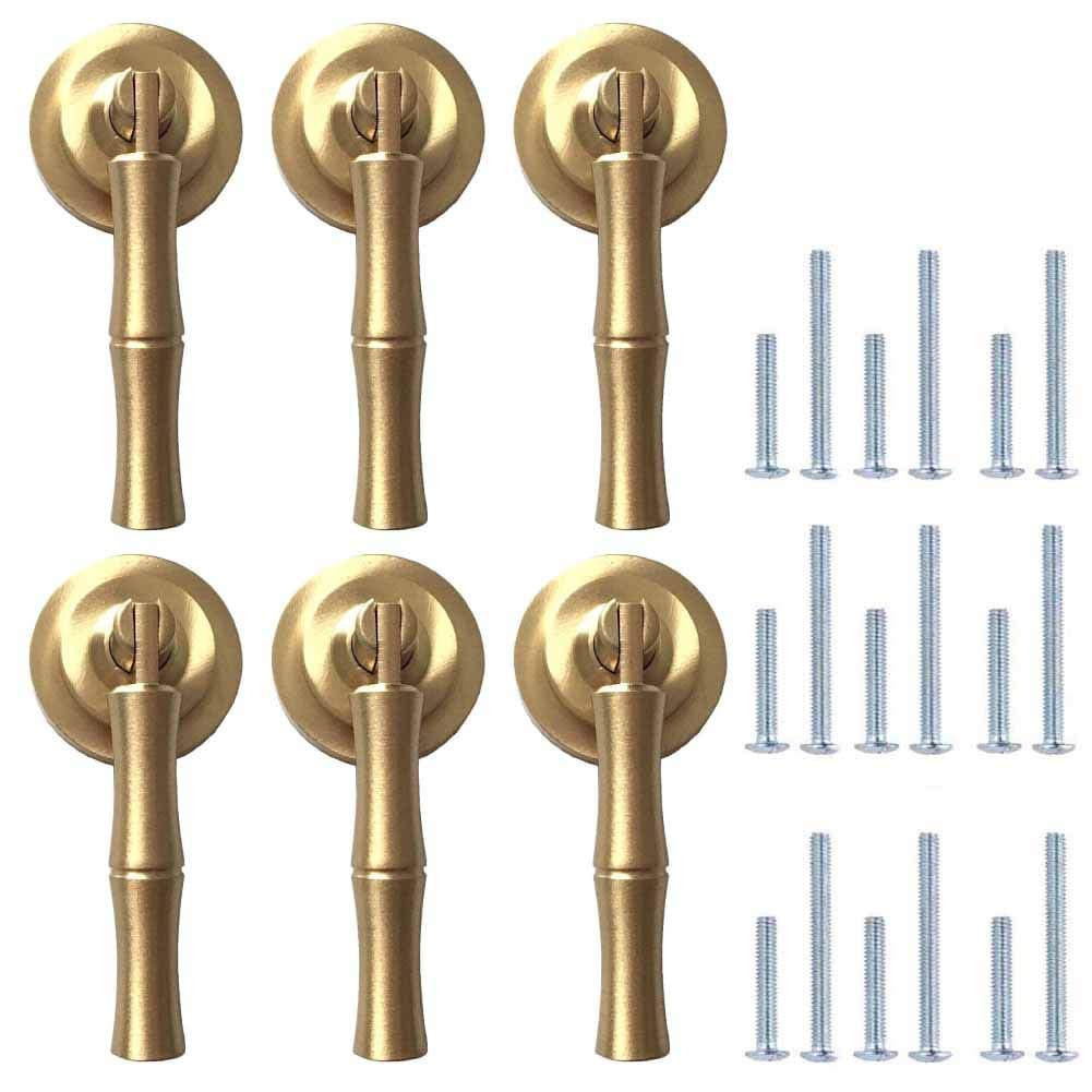 brandname Cabinet Knobs Gold ， 6Pcs Golden Bamboo Single Hole Handle for Drawer Pull Knob Dresser Handle Retro Solid Furniture Cabinet Wardrobe Wooden (Small Size: 63mm/2.5inch Long)