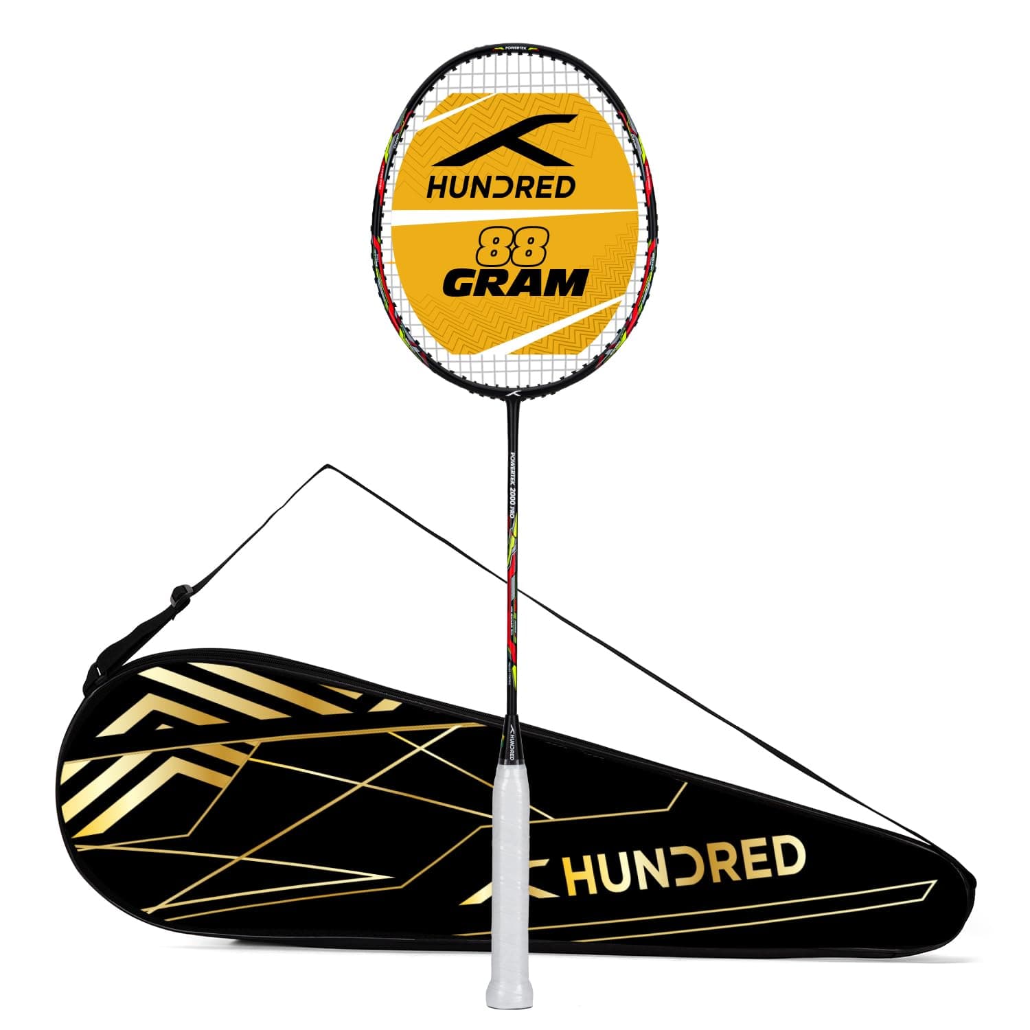 Powertek 2000 PRO Graphite Strung Badminton Racket with Full Racket Cover | For Intermediate Players | Weight: 90 grams | Maximum String Tension