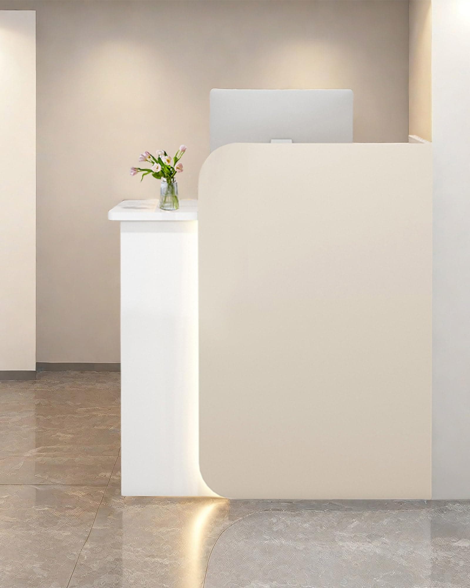 Reception Desk Office Checkout Counter, Modern Front Desk Reception Counter Desk with Lockable Drawer Simple Retail Counter for Retail, Lobby, Beauty Salon Clothing Store(Warm+White,32" Lx18 Wx39 H)