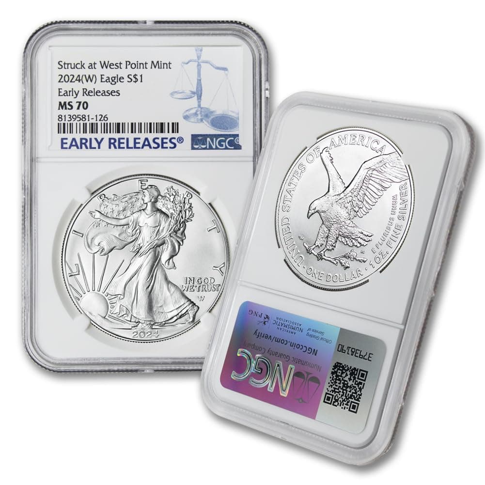 2024 (W) 1 oz American Silver Eagle Coin MS-70 (Early Releases - Struck at West Point Mint) $1 NGC MS70