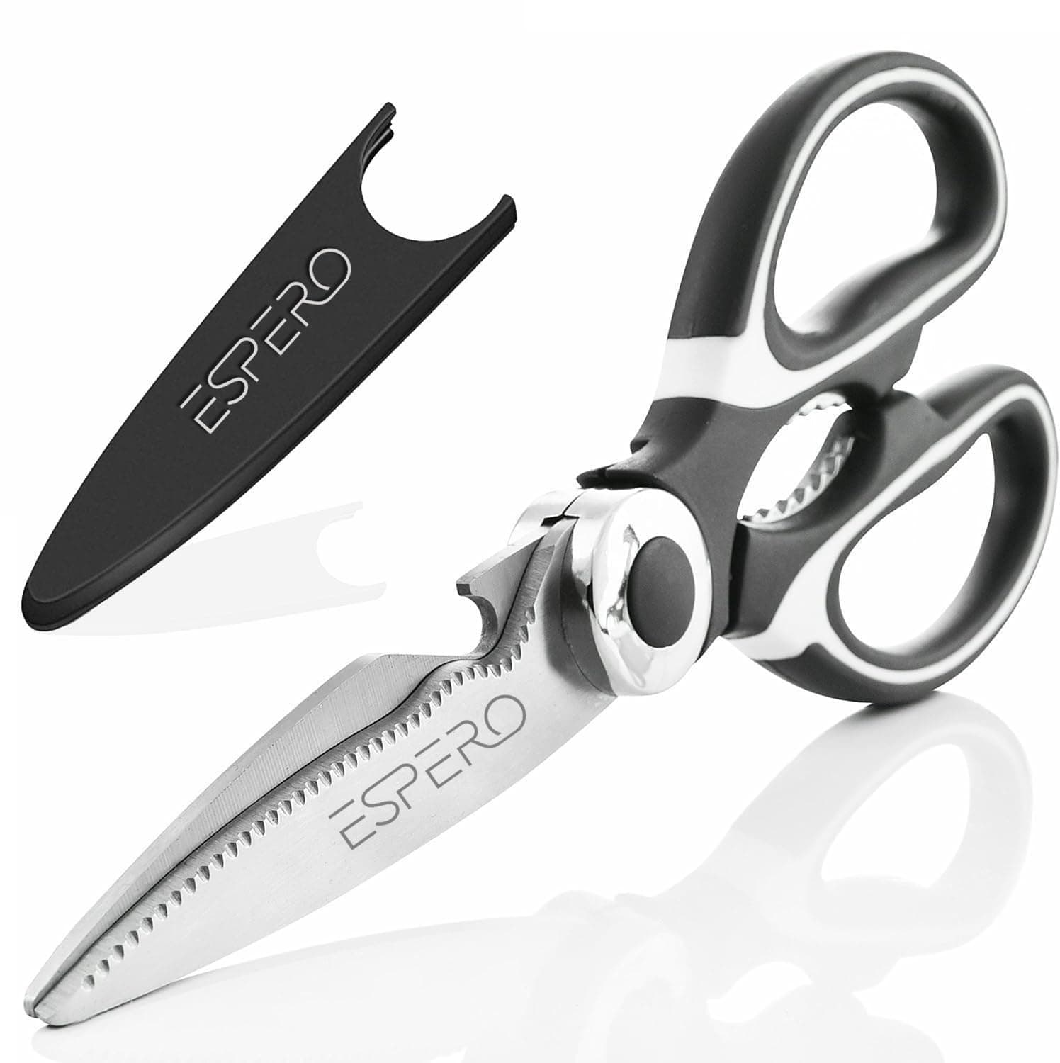 Multi Purpose Made In Japan Kitchen Scissors, food scissors,Premium Stainless Steel Solid Kitchen Shears for Meat, Seafood, Chicken, Vegetables, Herbs, BBQ, Bottle Opener (Black)